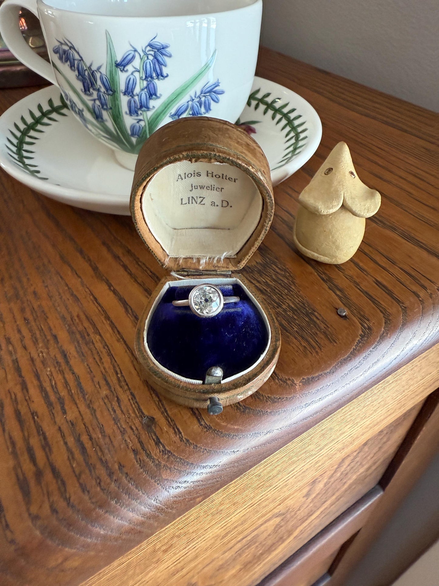 SPREADY Vintage 1.1 Carat Old Mine Cut DIAMOND Bezel Set Ring Art Deco Stacker Band 18k White Gold Solitaire Geometric Engagement