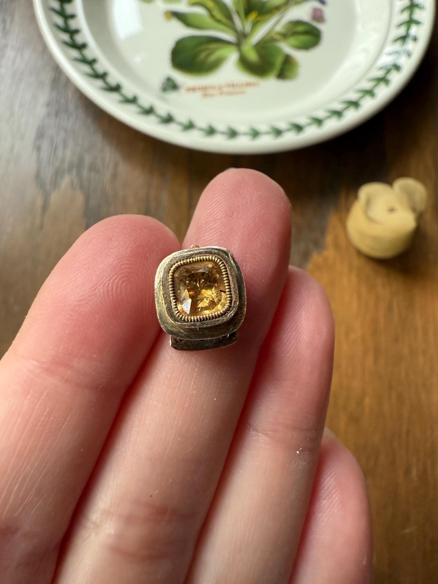 Antique Old Cut CITRINE Georgian Era Clasp Extender Connector 10k 14k Gold Yellow Geometric Victorian Necklace Bracelet Parts Findings