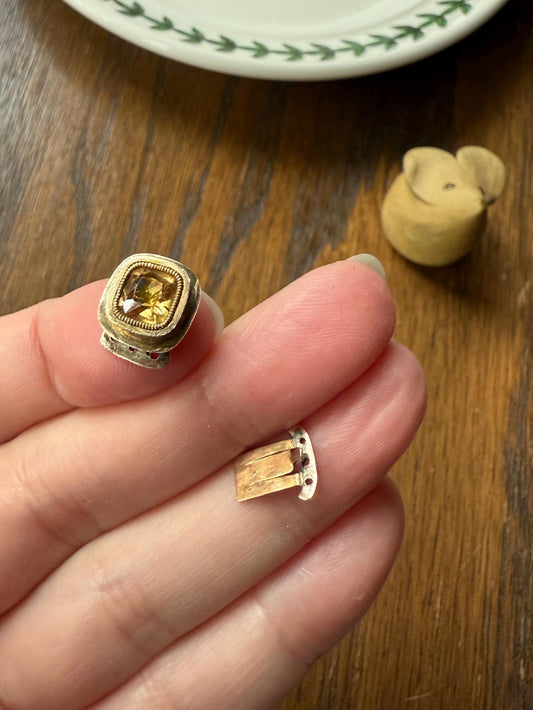 Antique Old Cut CITRINE Georgian Era Clasp Extender Connector 10k 14k Gold Yellow Geometric Victorian Necklace Bracelet Parts Findings