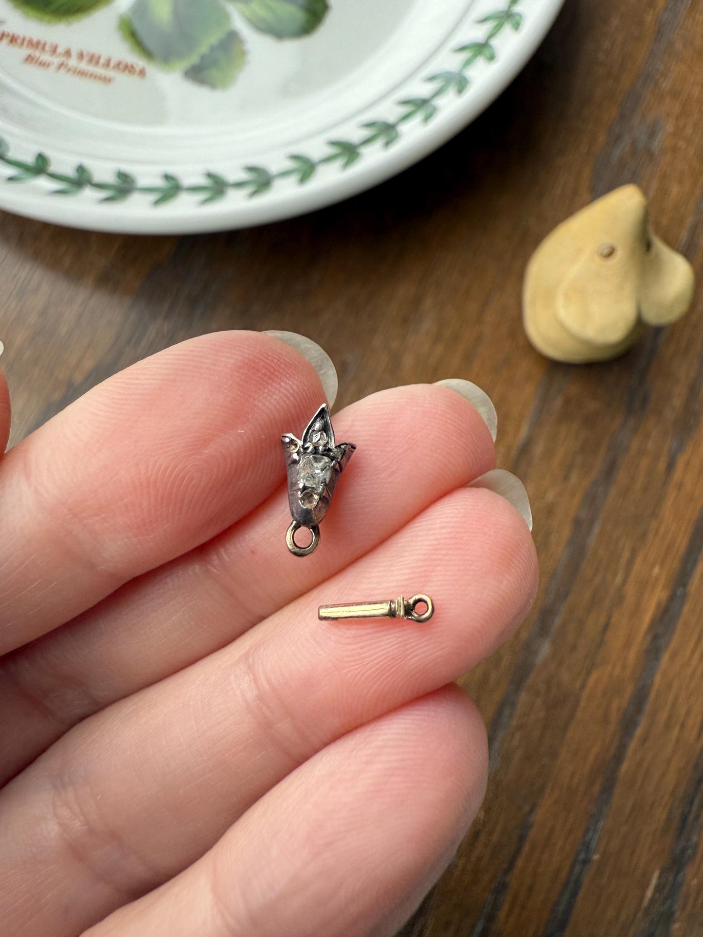 Teensy Tiny TULIP Antique Georgian Era Clasp Extender Connector 14k Gold Old Mine Rose Cut Diamond Silver Figural Necklace Bracelet Parts