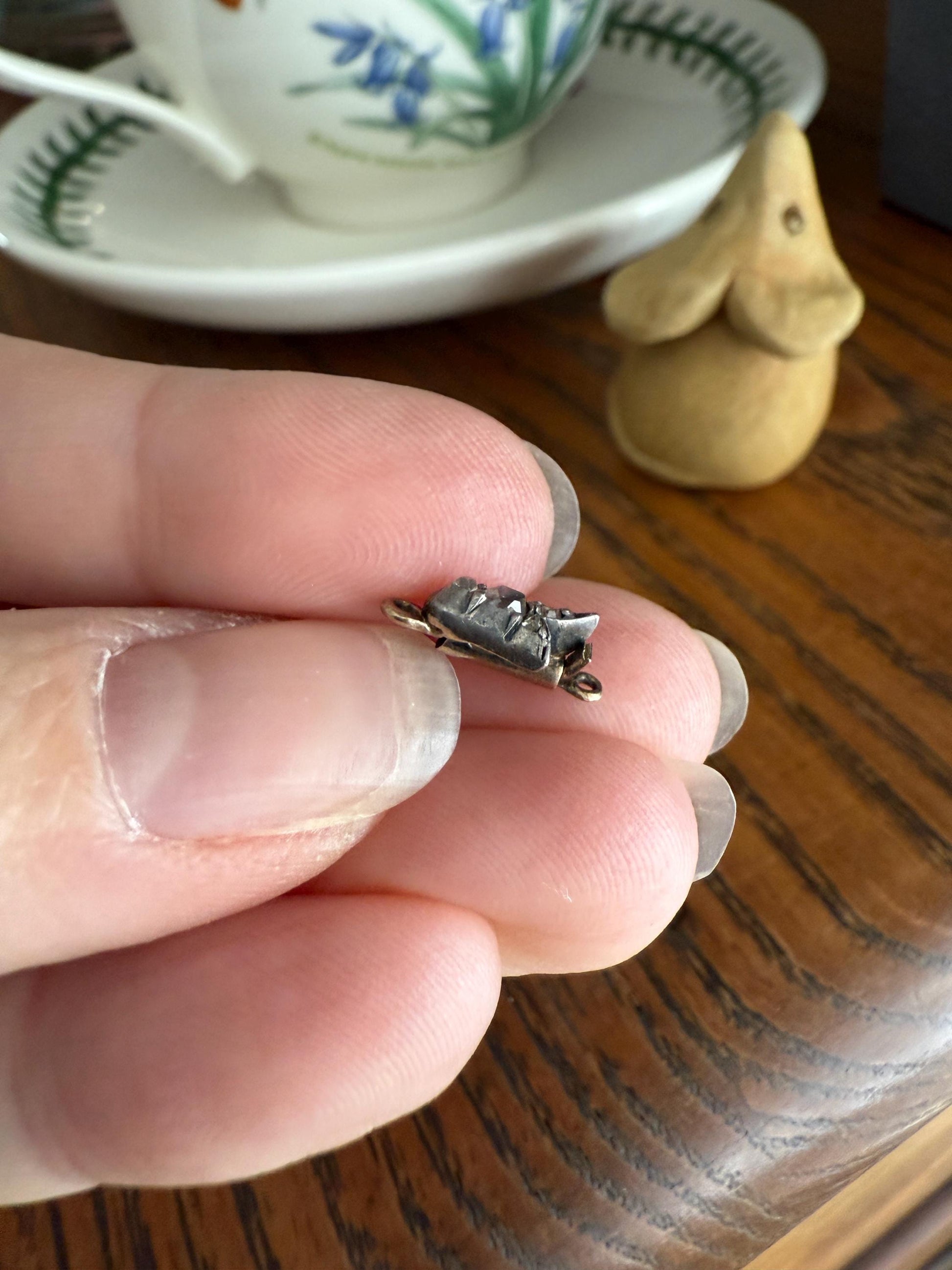 Teensy Tiny TULIP Antique Georgian Era Clasp Extender Connector 14k Gold Old Mine Rose Cut Diamond Silver Figural Necklace Bracelet Parts