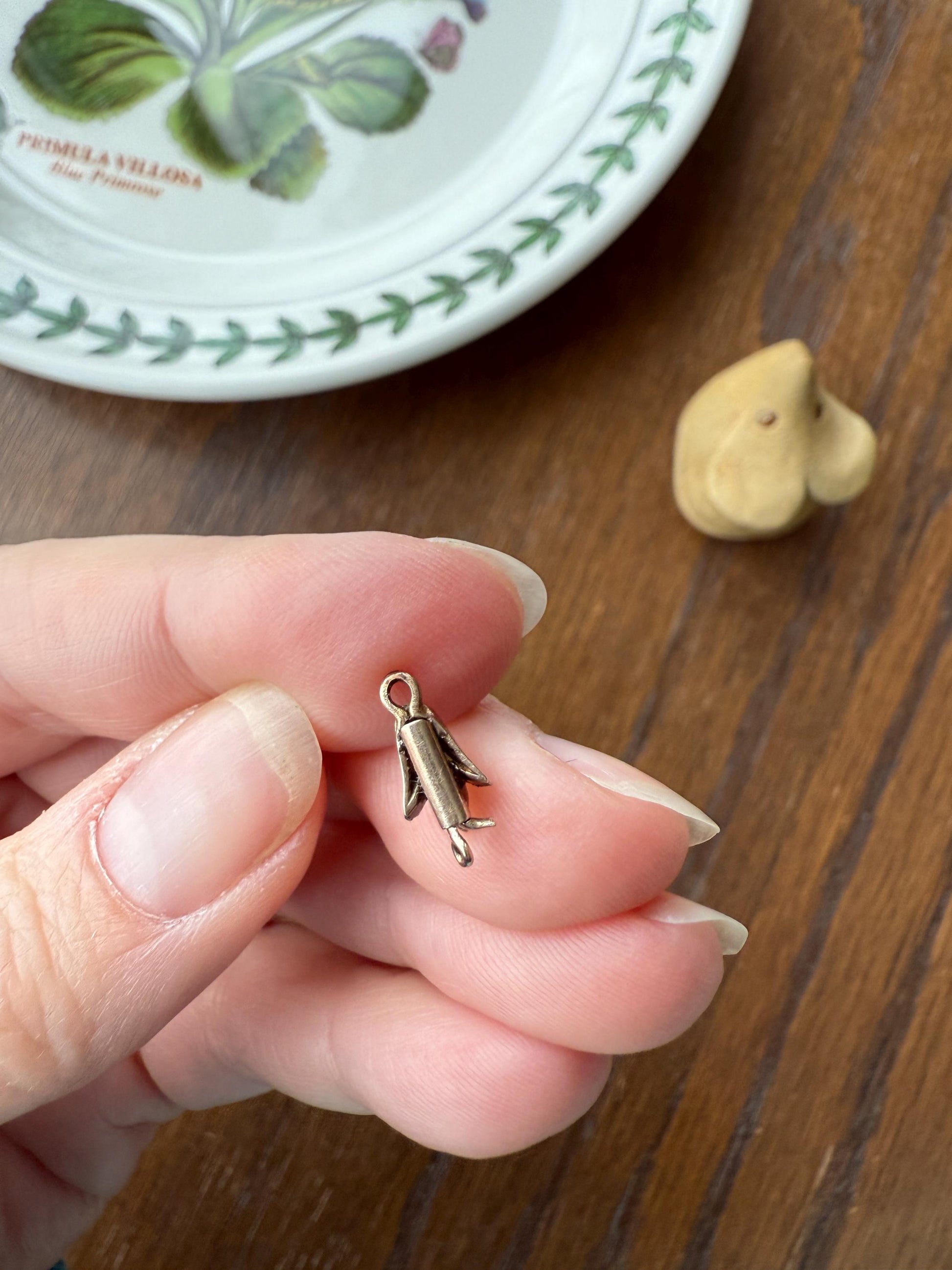 Teensy Tiny TULIP Antique Georgian Era Clasp Extender Connector 14k Gold Old Mine Rose Cut Diamond Silver Figural Necklace Bracelet Parts