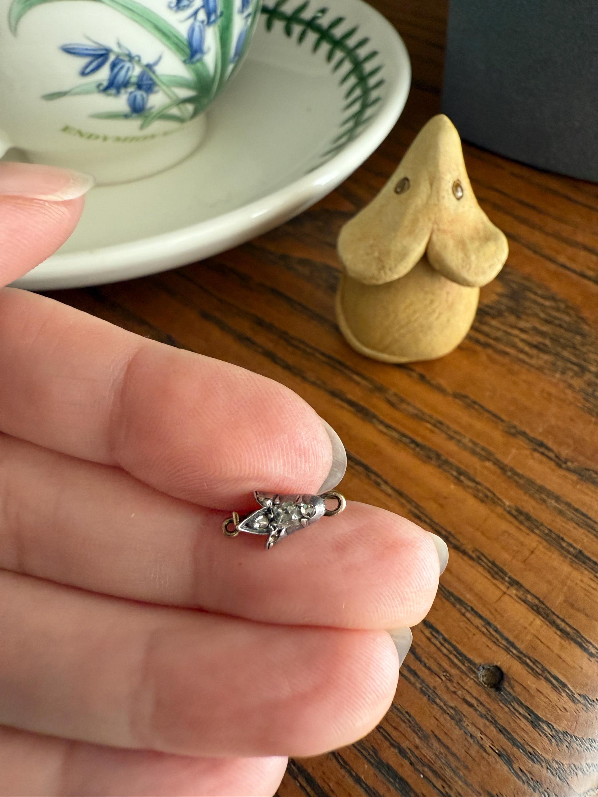 Teensy Tiny TULIP Antique Georgian Era Clasp Extender Connector 14k Gold Old Mine Rose Cut Diamond Silver Figural Necklace Bracelet Parts