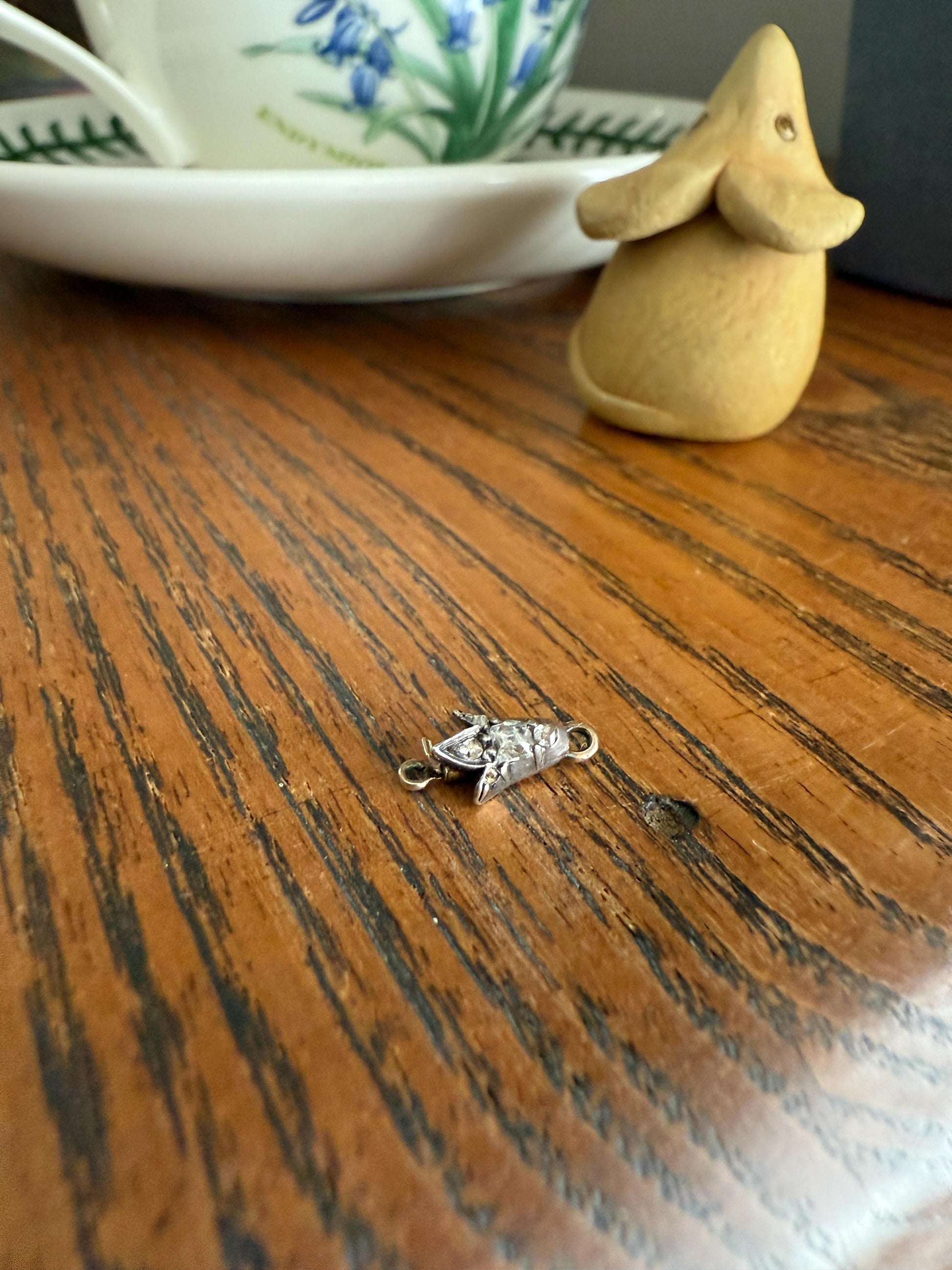 Teensy Tiny TULIP Antique Georgian Era Clasp Extender Connector 14k Gold Old Mine Rose Cut Diamond Silver Figural Necklace Bracelet Parts