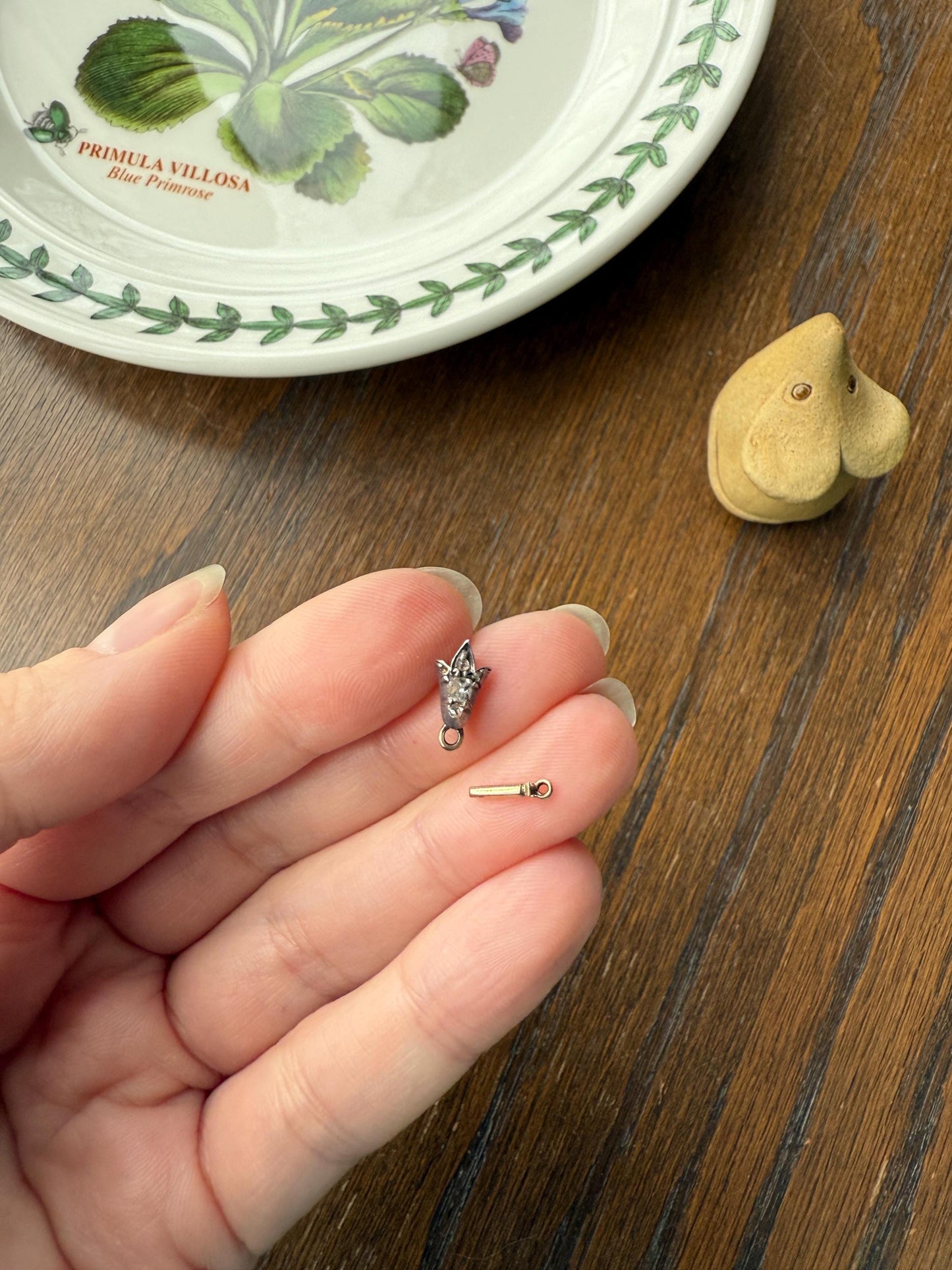 Teensy Tiny TULIP Antique Georgian Era Clasp Extender Connector 14k Gold Old Mine Rose Cut Diamond Silver Figural Necklace Bracelet Parts