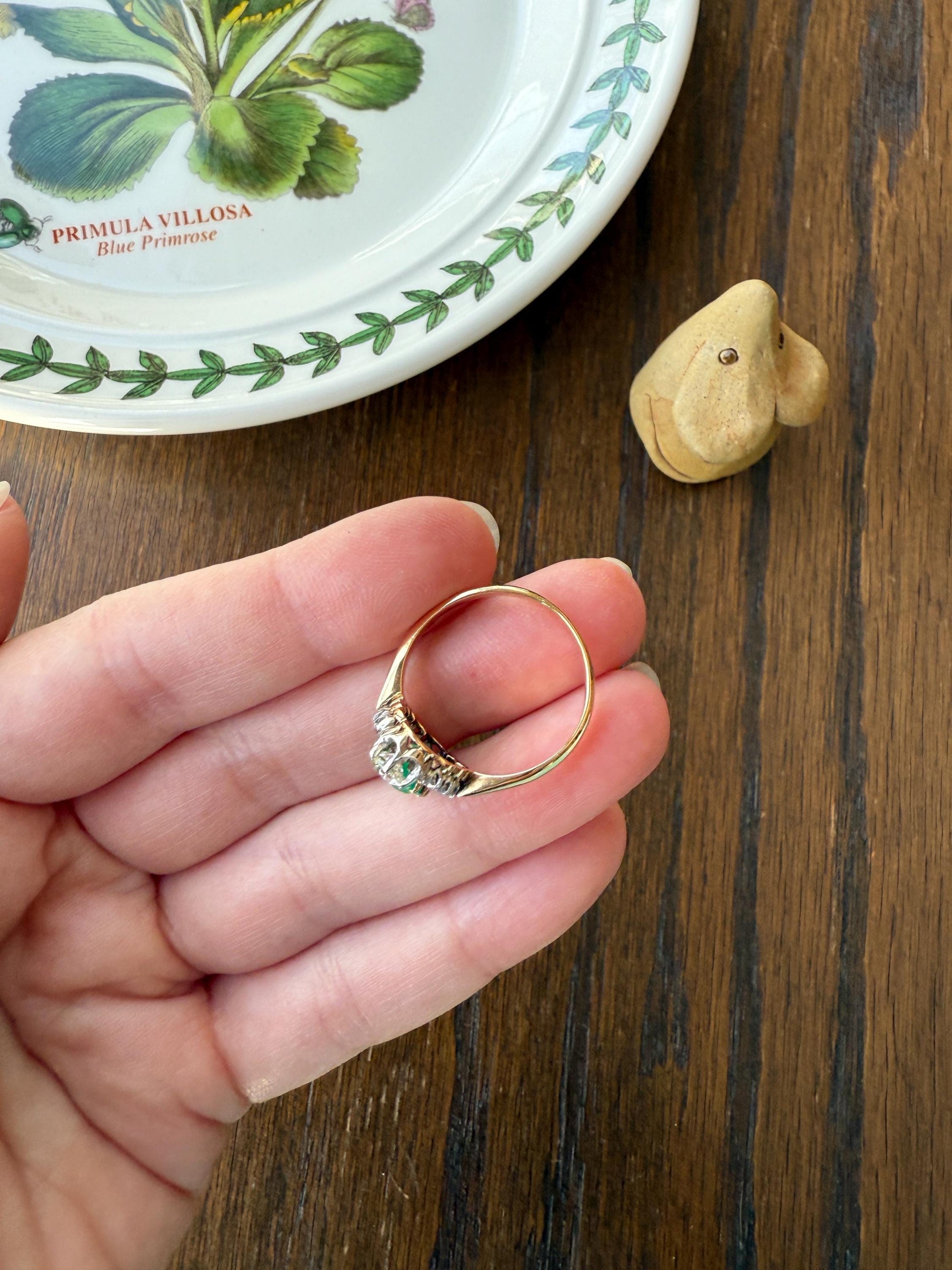 Boxed French Antique Natural Zambia EMERALD w/ Cert & 1.1Ctw Old Mine Cut DIAMOND Halo Ring 18k Gold Platinum Green Belle Epoque Gift OMC