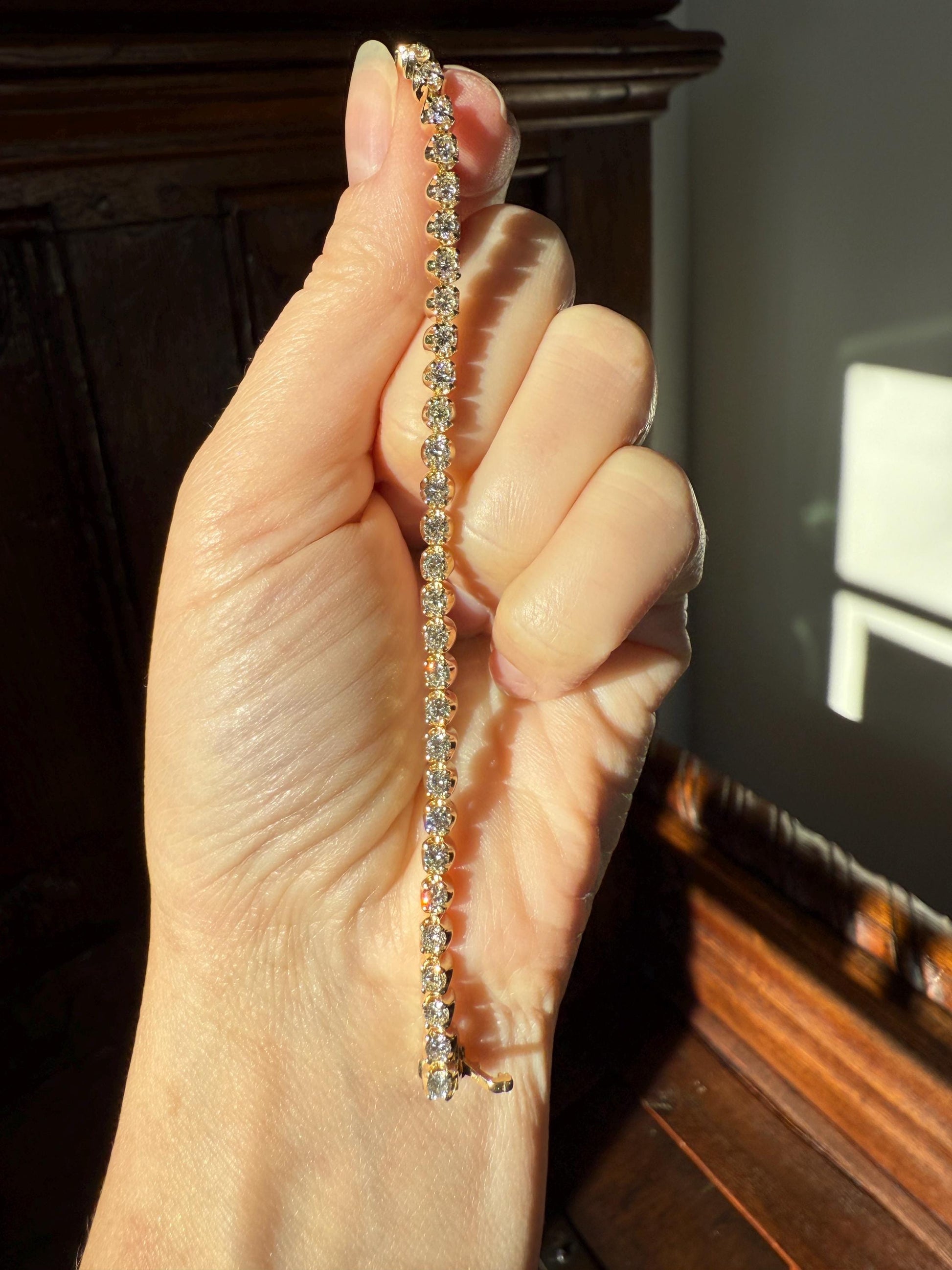 Vintage 3.5 CARAT Natural DIAMOND Tennis Bracelet Line Eternity 14k Yellow Gold Solid 43 Stones