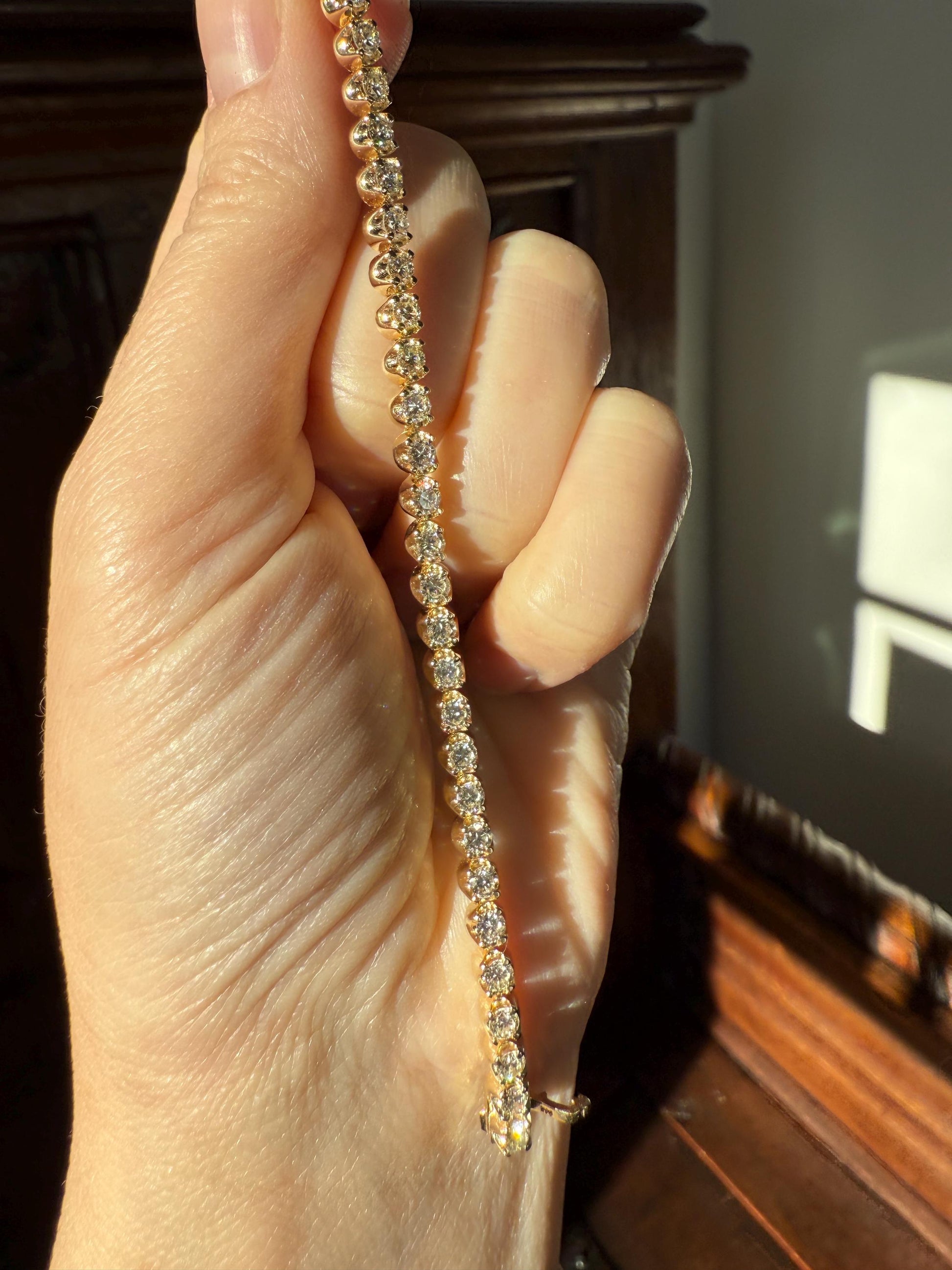 Vintage 3.5 CARAT Natural DIAMOND Tennis Bracelet Line Eternity 14k Yellow Gold Solid 43 Stones