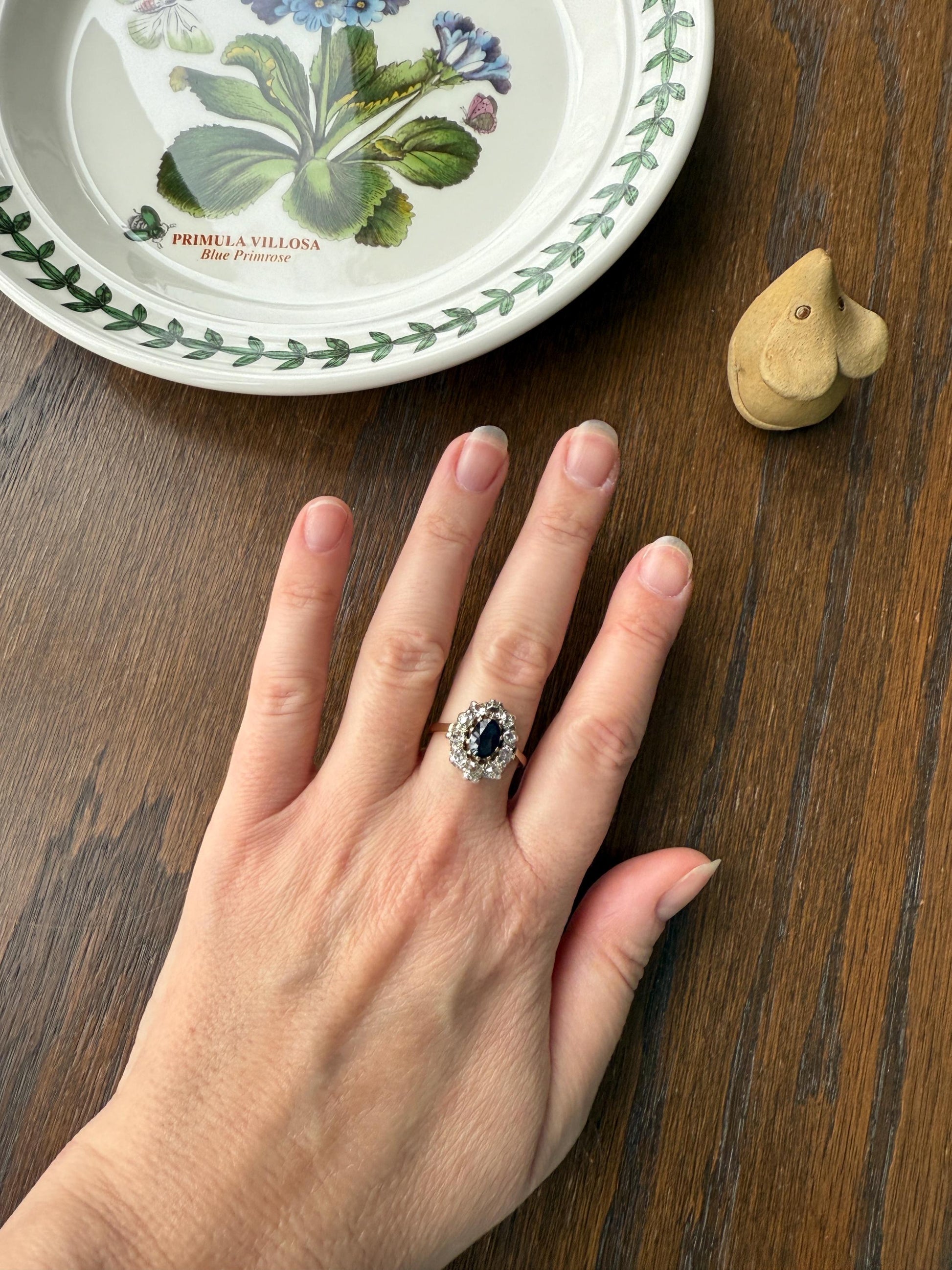 Vintage Natural SAPPHIRE Blue Antique 1.25 Carat Tdw Old Mine Cut DIAMOND Chunky Halo Ring 18k Gold 1.25Ctw OMC