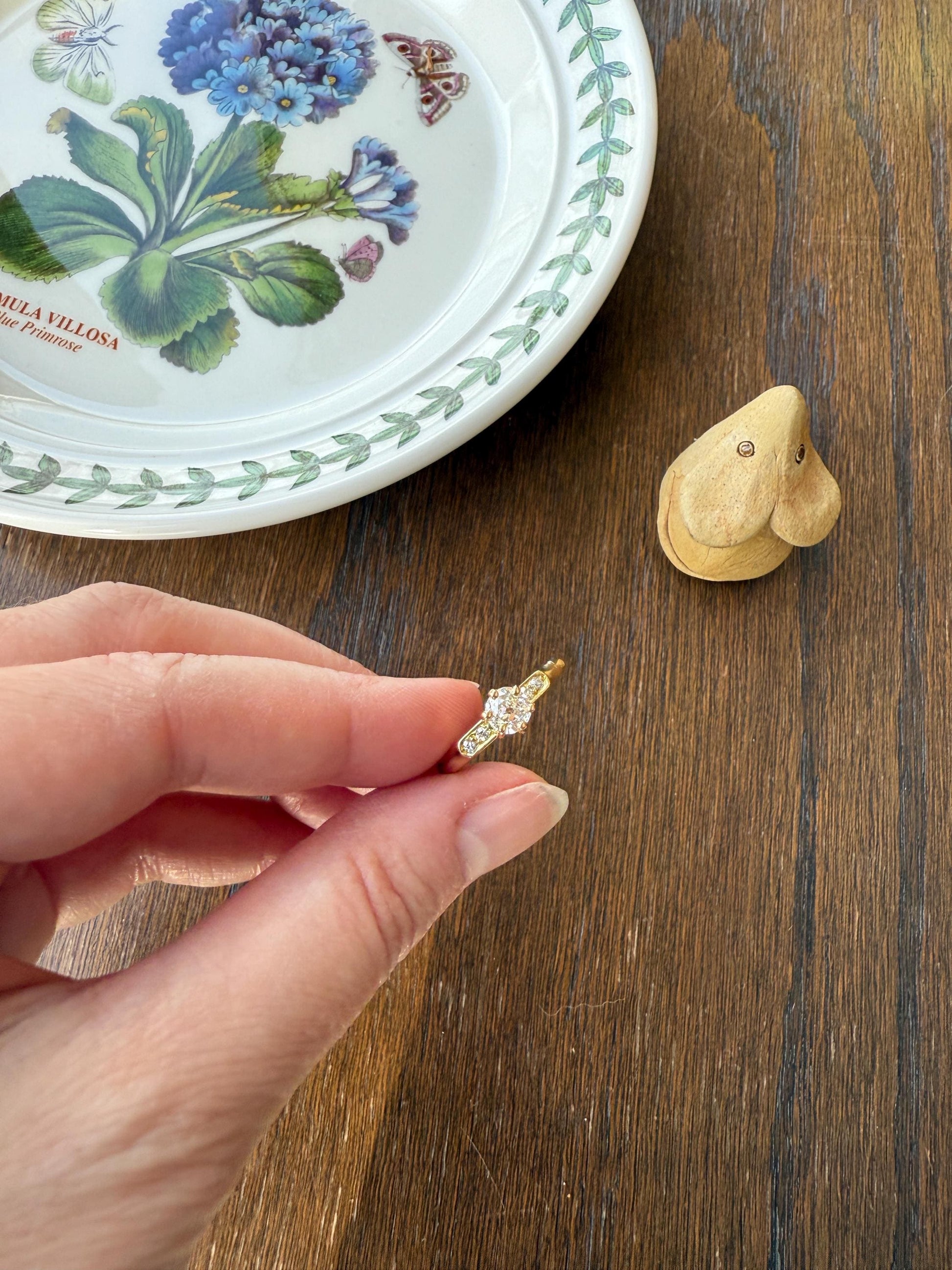 Classic Antique .6 Carat Old Mine Cut Diamond Solitaire & Accents 18k Gold French Victorian Engagement Ring Band Minimalist Stacker OMC