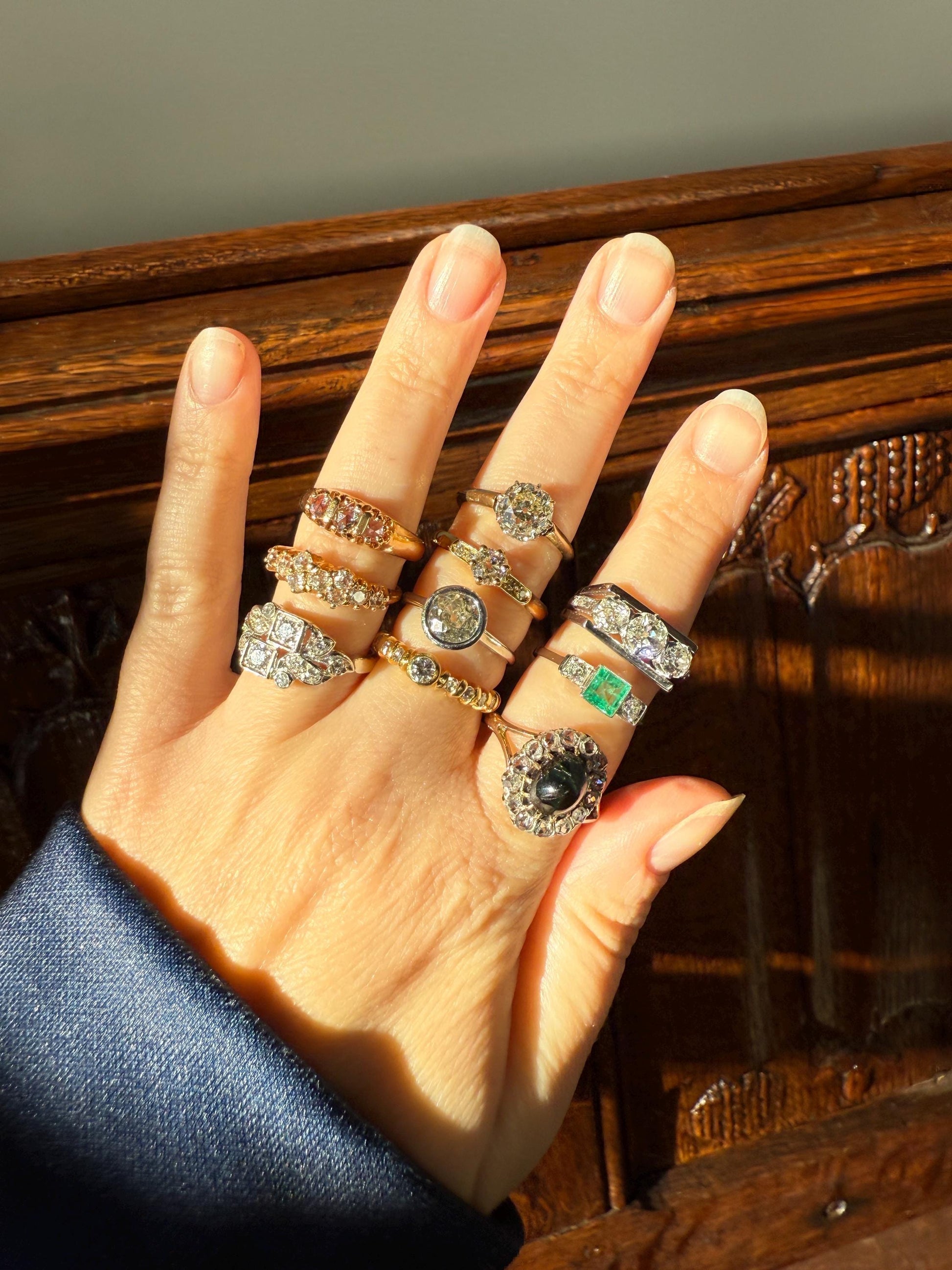 Classic Antique .6 Carat Old Mine Cut Diamond Solitaire & Accents 18k Gold French Victorian Engagement Ring Band Minimalist Stacker OMC