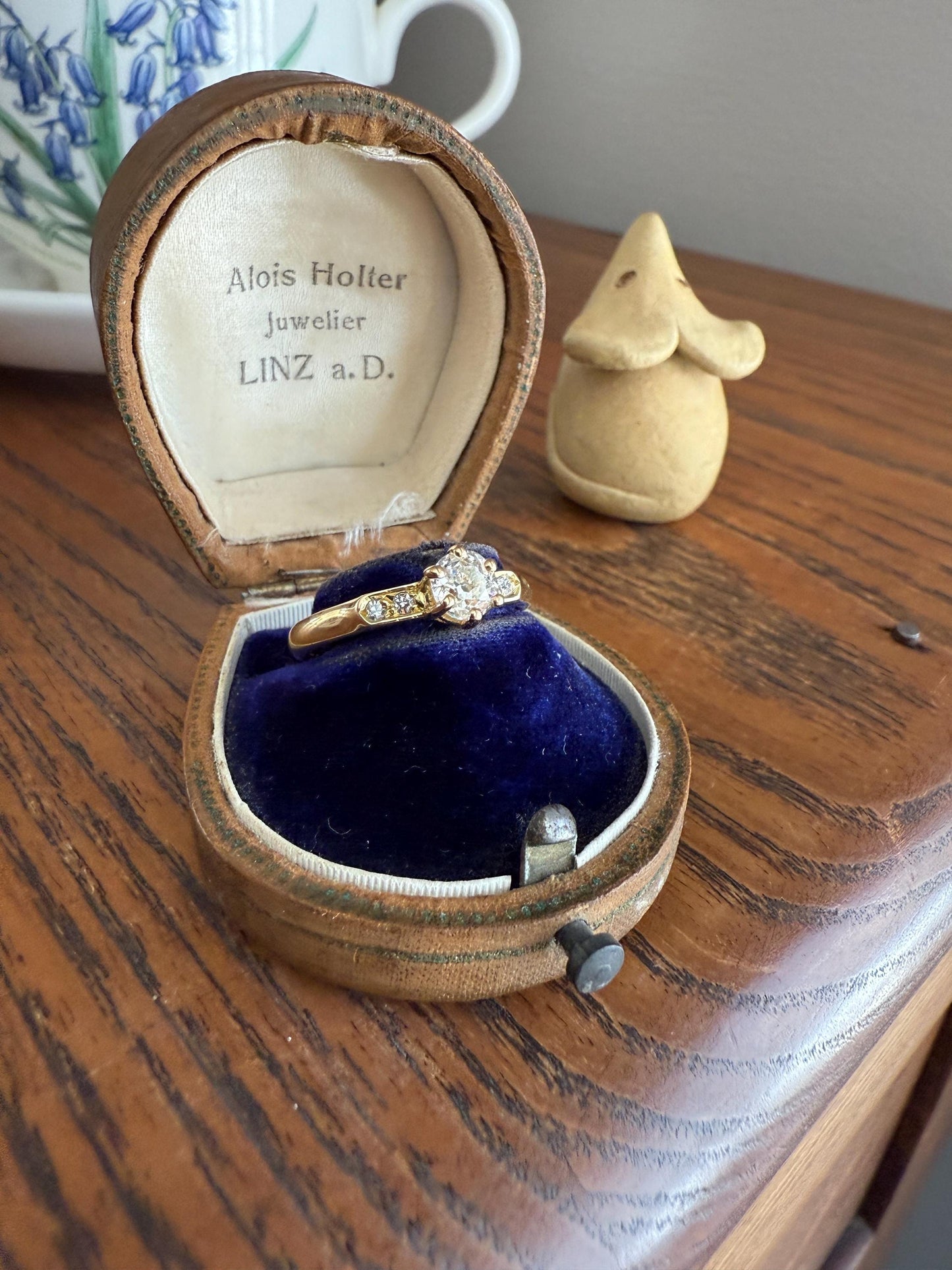 Classic Antique .6 Carat Old Mine Cut Diamond Solitaire & Accents 18k Gold French Victorian Engagement Ring Band Minimalist Stacker OMC