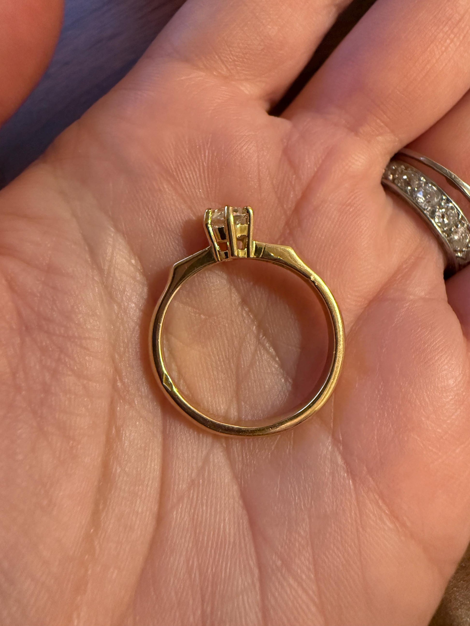 Classic Antique .6 Carat Old Mine Cut Diamond Solitaire & Accents 18k Gold French Victorian Engagement Ring Band Minimalist Stacker OMC