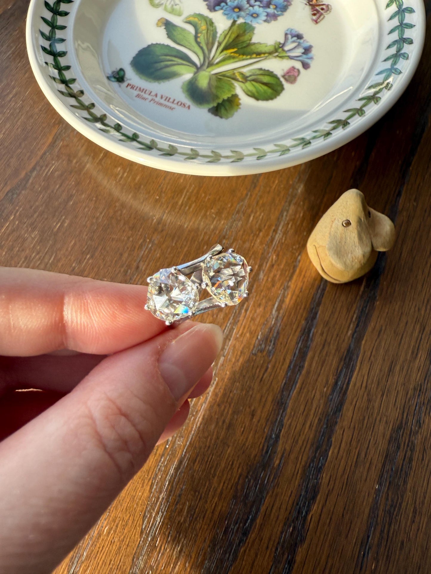 Antique Rose Cut DIAMOND Toi et Moi Ring In Box Double Disco Ball 5.5 Carat Face Up Spready Pear 14k White Gold French Art Deco Tall Ring
