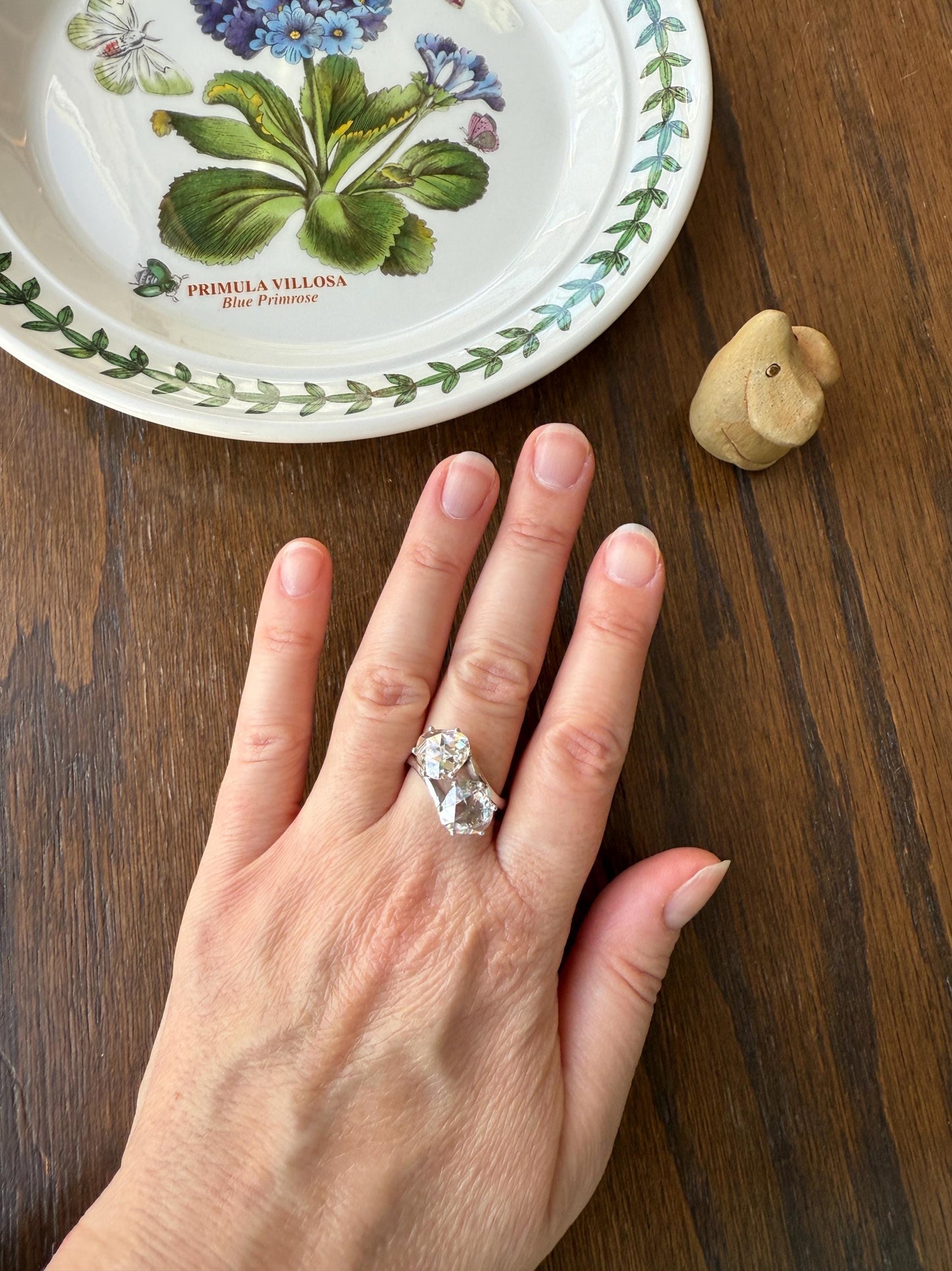 Antique Rose Cut DIAMOND Toi et Moi Ring In Box Double Disco Ball 5.5 Carat Face Up Spready Pear 14k White Gold French Art Deco Tall Ring