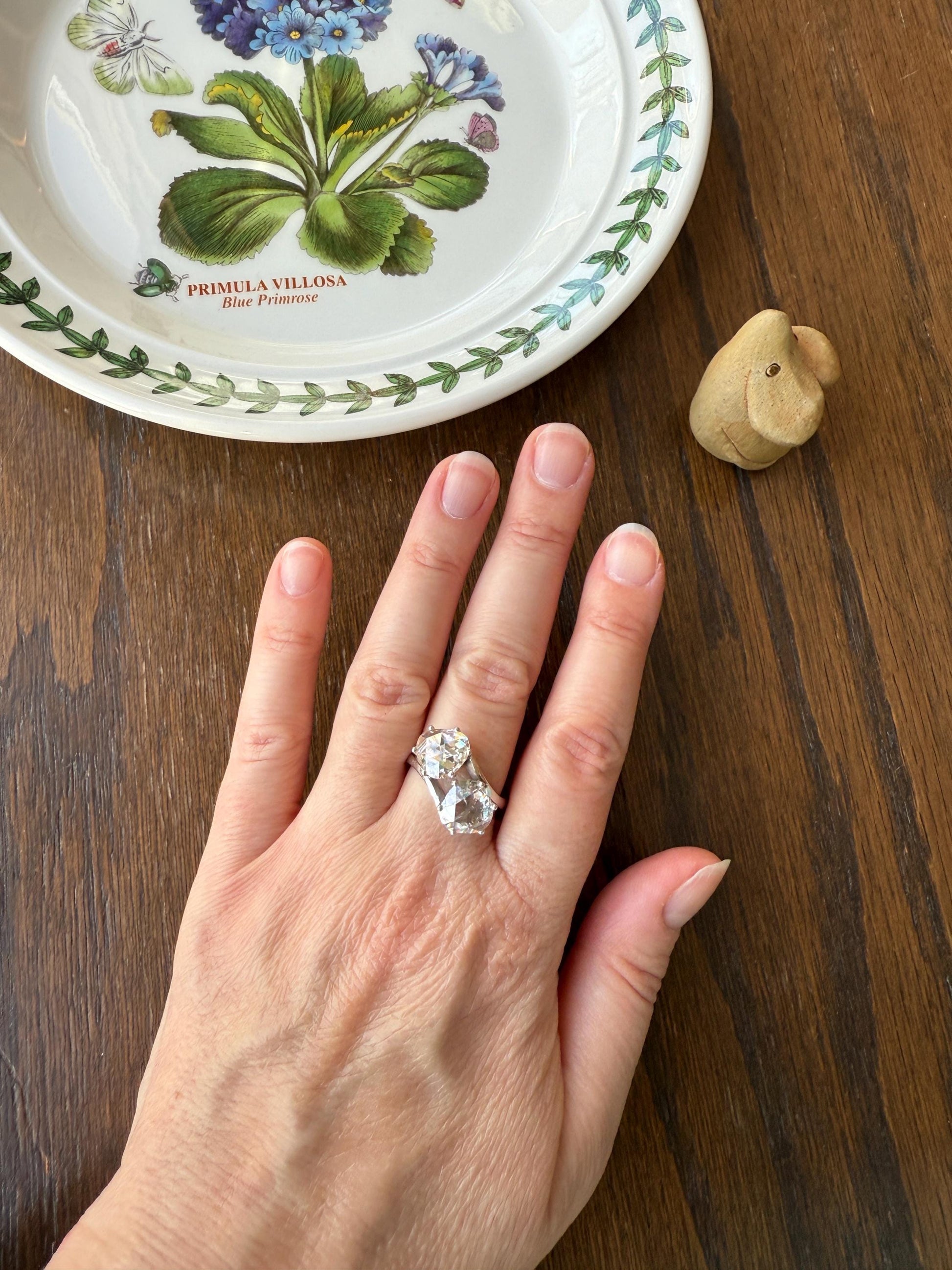 Antique Rose Cut DIAMOND Toi et Moi Ring In Box Double Disco Ball 5.5 Carat Face Up Spready Pear 14k White Gold French Art Deco Tall Ring