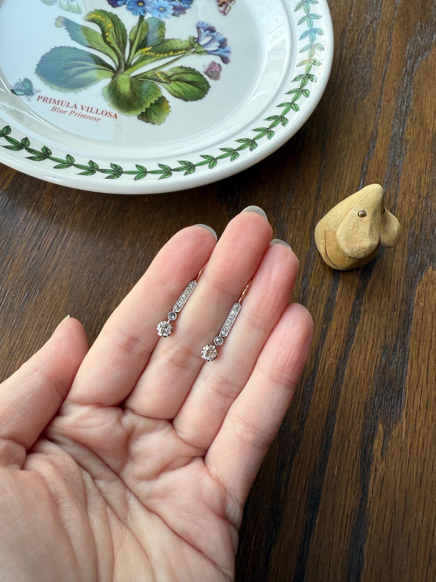 Antique Linear Old Cut DIAMOND Dangle EARRINGS 18k Gold Romantic Gift Something Old Bridal