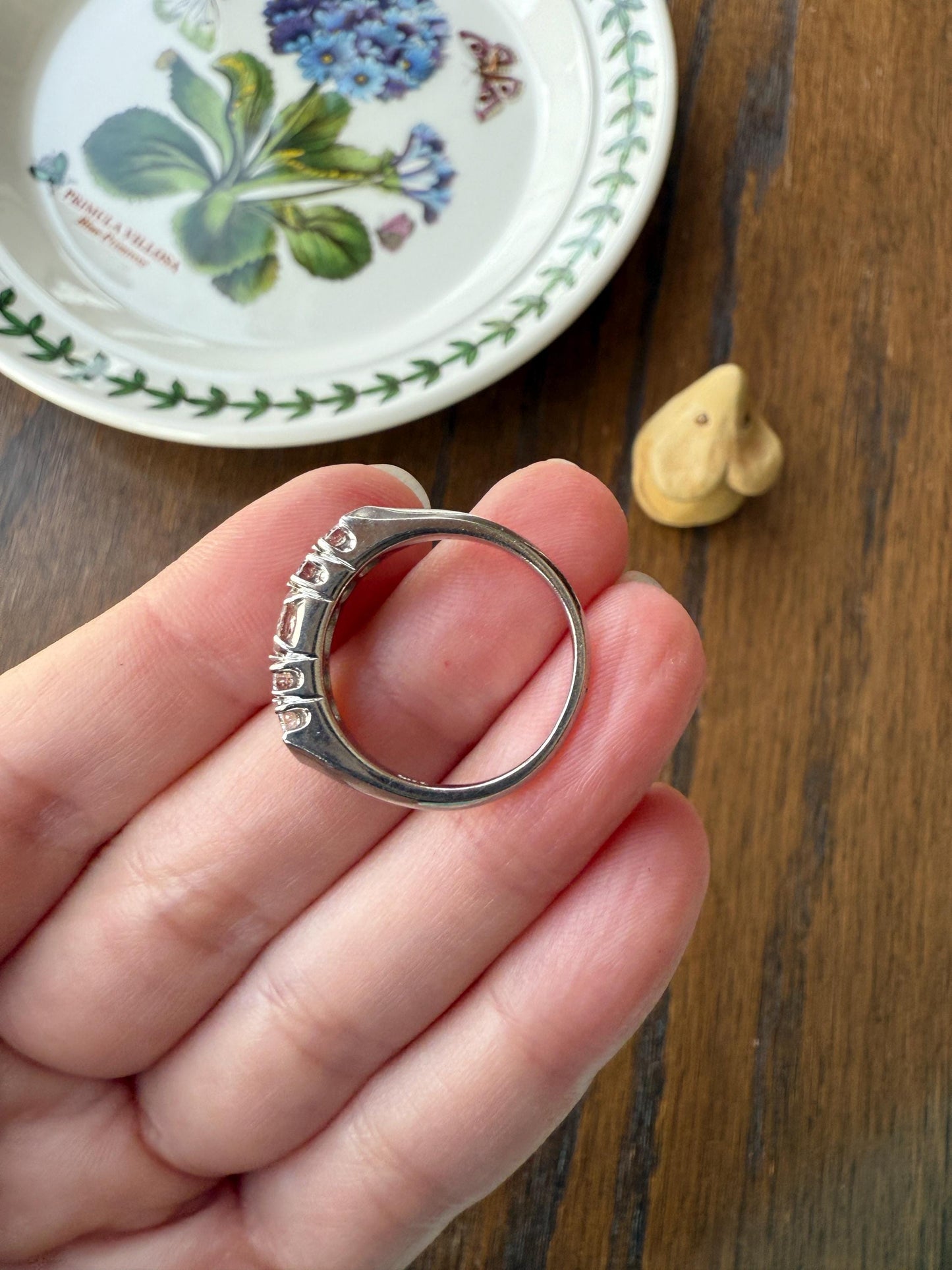Vintage Unique East West Old Cut MARQUISE Navette Cut Diamond Five Stone Band Ring Palladium Platinum Look
