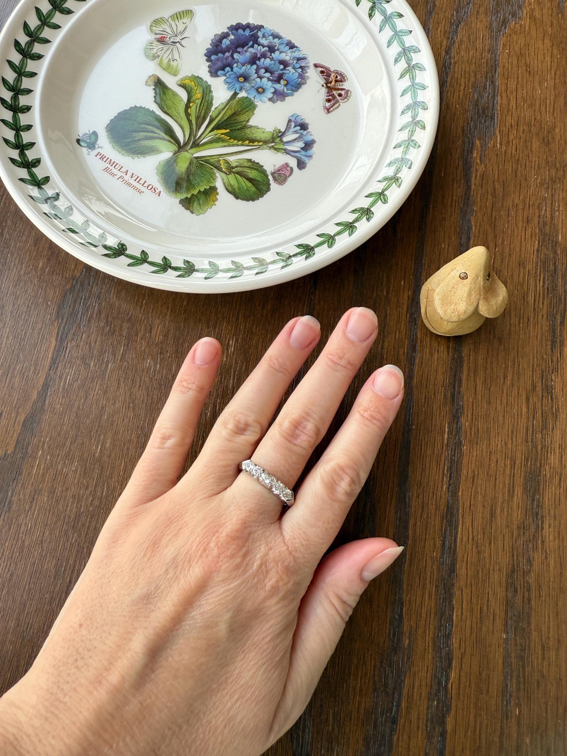Vintage Unique East West Old Cut MARQUISE Navette Cut Diamond Five Stone Band Ring Palladium Platinum Look