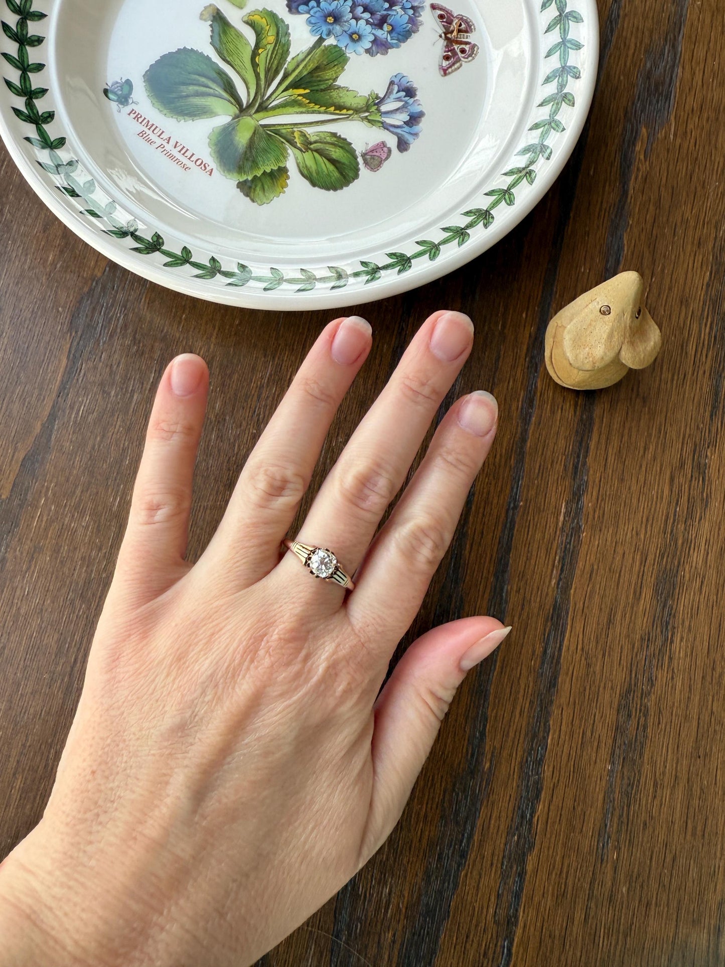 Tall Ornate French Victorian Antique One Carat Old Mine Cut DIAMOND Solitaire Engagement Ring 10k Rose Gold Scrolled Tulip Shoulders Stacker