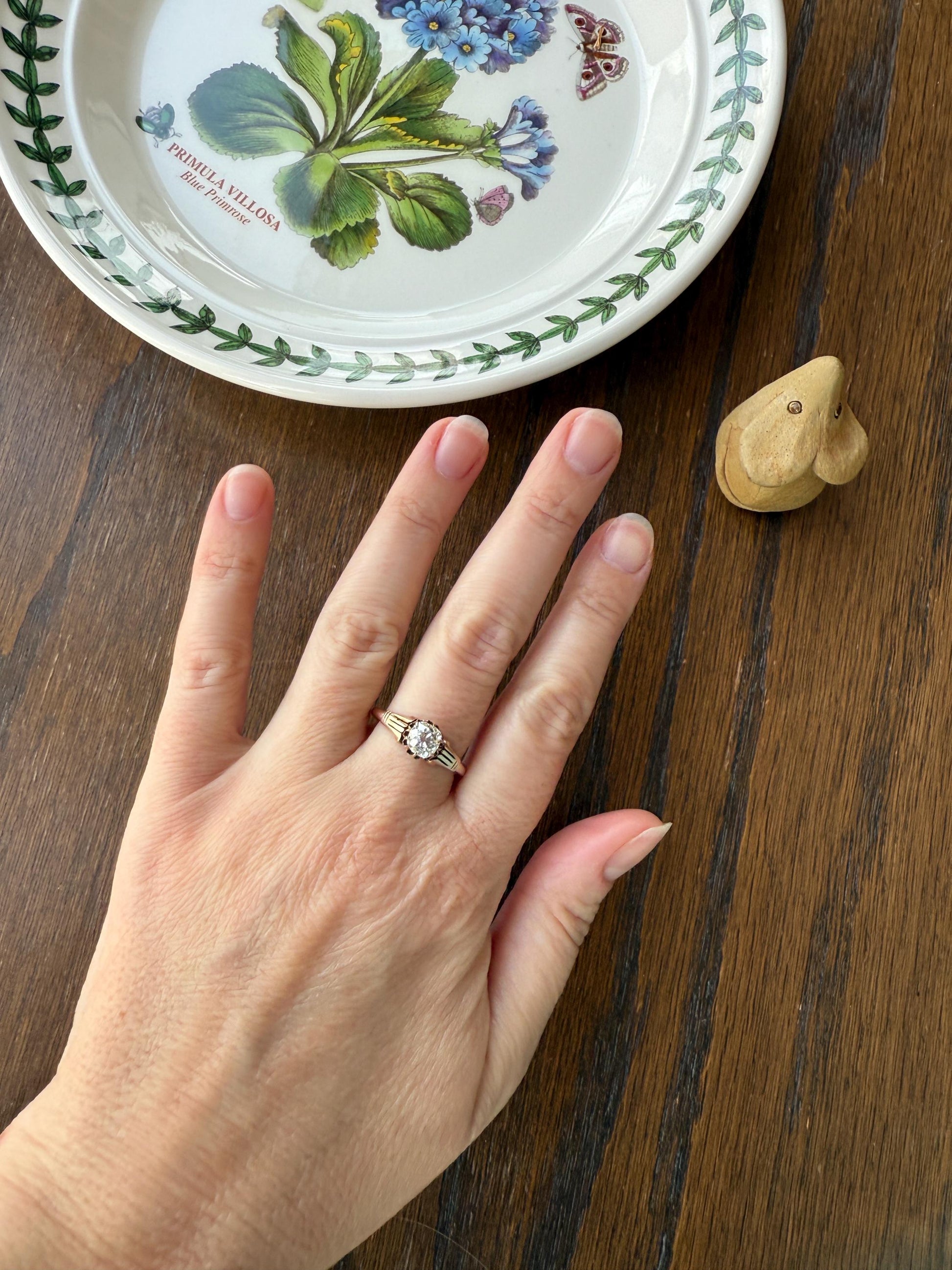 Tall Ornate French Victorian Antique One Carat Old Mine Cut DIAMOND Solitaire Engagement Ring 10k Rose Gold Scrolled Tulip Shoulders Stacker