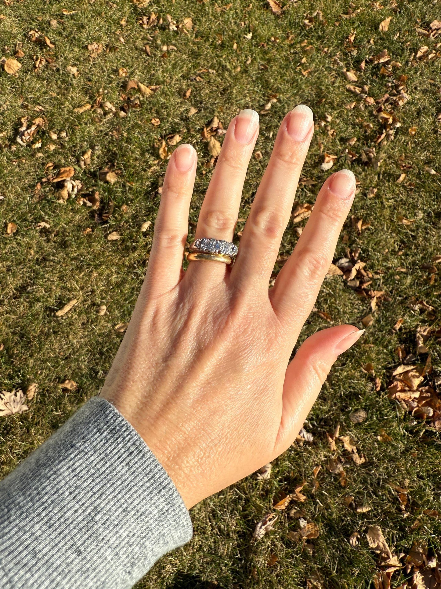 Antique One Carat Old Mine Cut DIAMOND 5 Five Stone Band Ring Platinum Rose Cut Spacers Gemset Prongs Scrolled French Edwardian