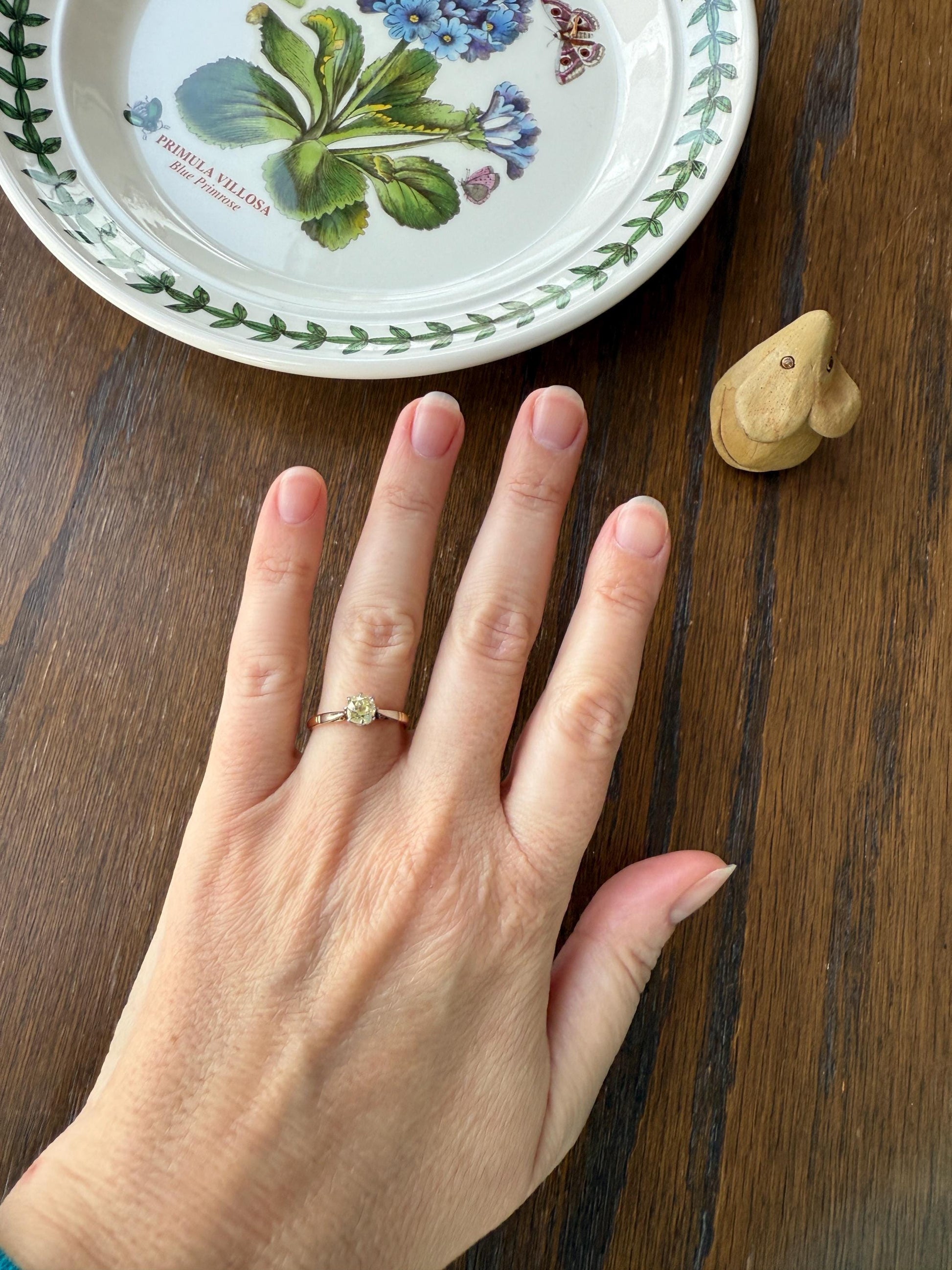 Delicious Fancy Light Greenish Yellow Antique Chunky .67 Carat Old Mine Cut Diamond Solitaire Engagement Ring 18k Gold Platinum Edwardian