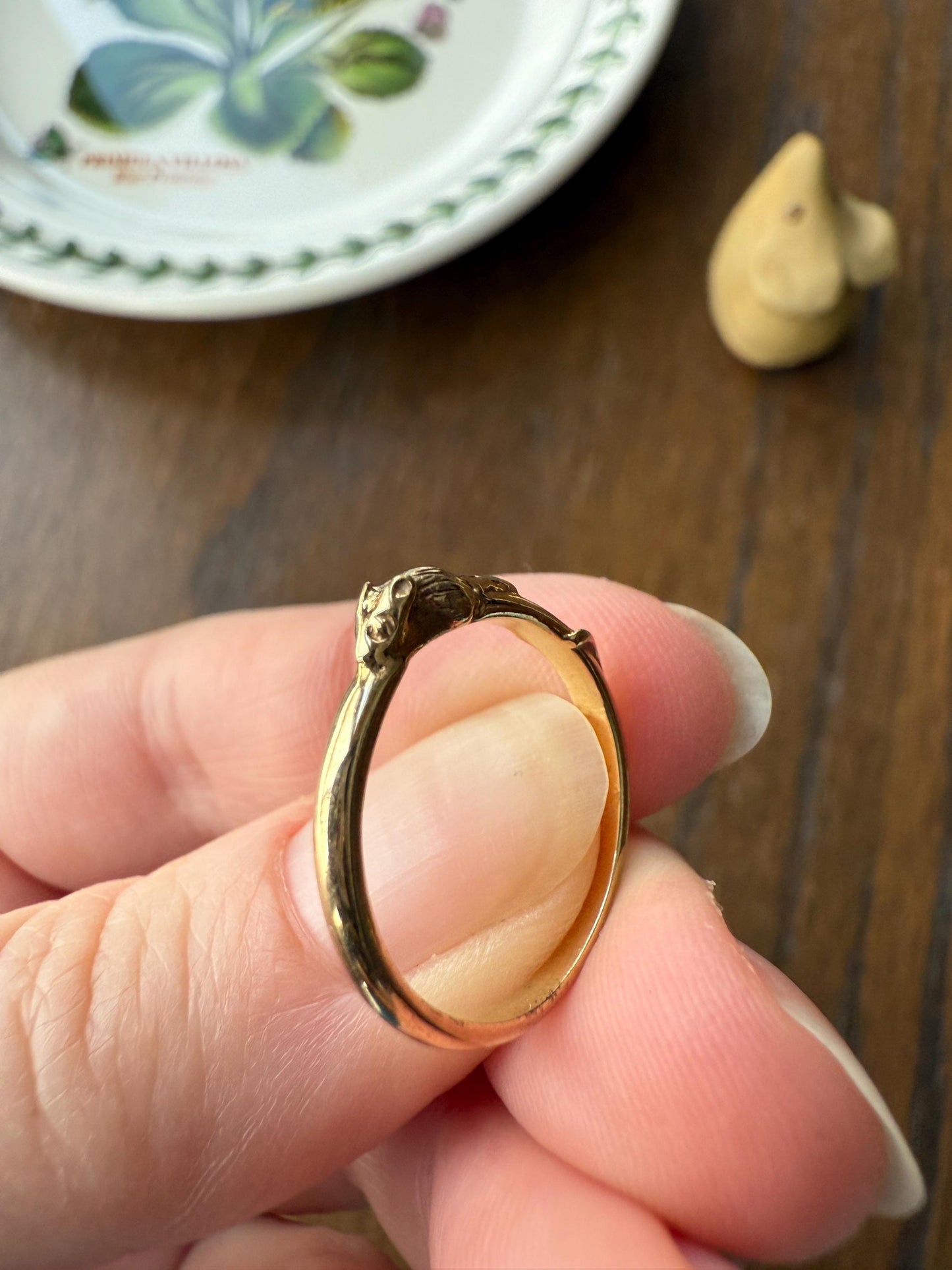 A Mouse from Mouse's House Figural 9k Gold Solid Band Stacker Ring Victorian Style Animal Jewelry Personal Collection Release : )