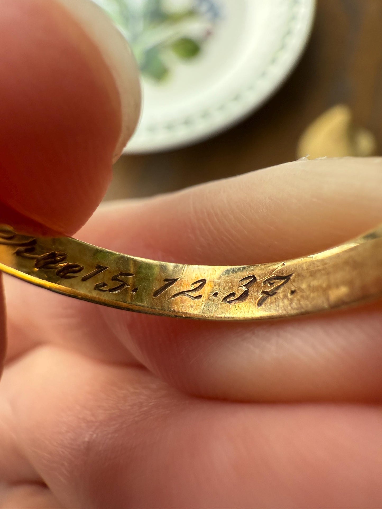 DATED Engraved Vintage Wedding Band Vertical Edge Engraving December 1937 Ornate Swirl Stacker 14k Gold Solid Ring Art Deco