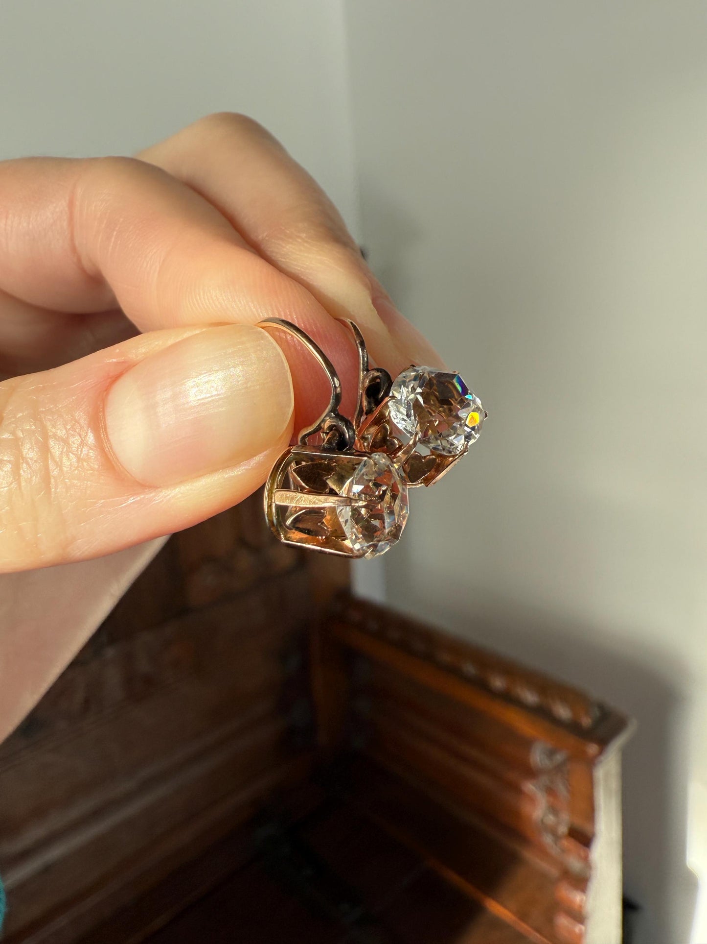 HEARTS 3.3 Carat Super Chunky Old Cut Paste Dangle Earrings 14k Gold Romantic Gift Bridal Something Old Wedding Jewelry Figural