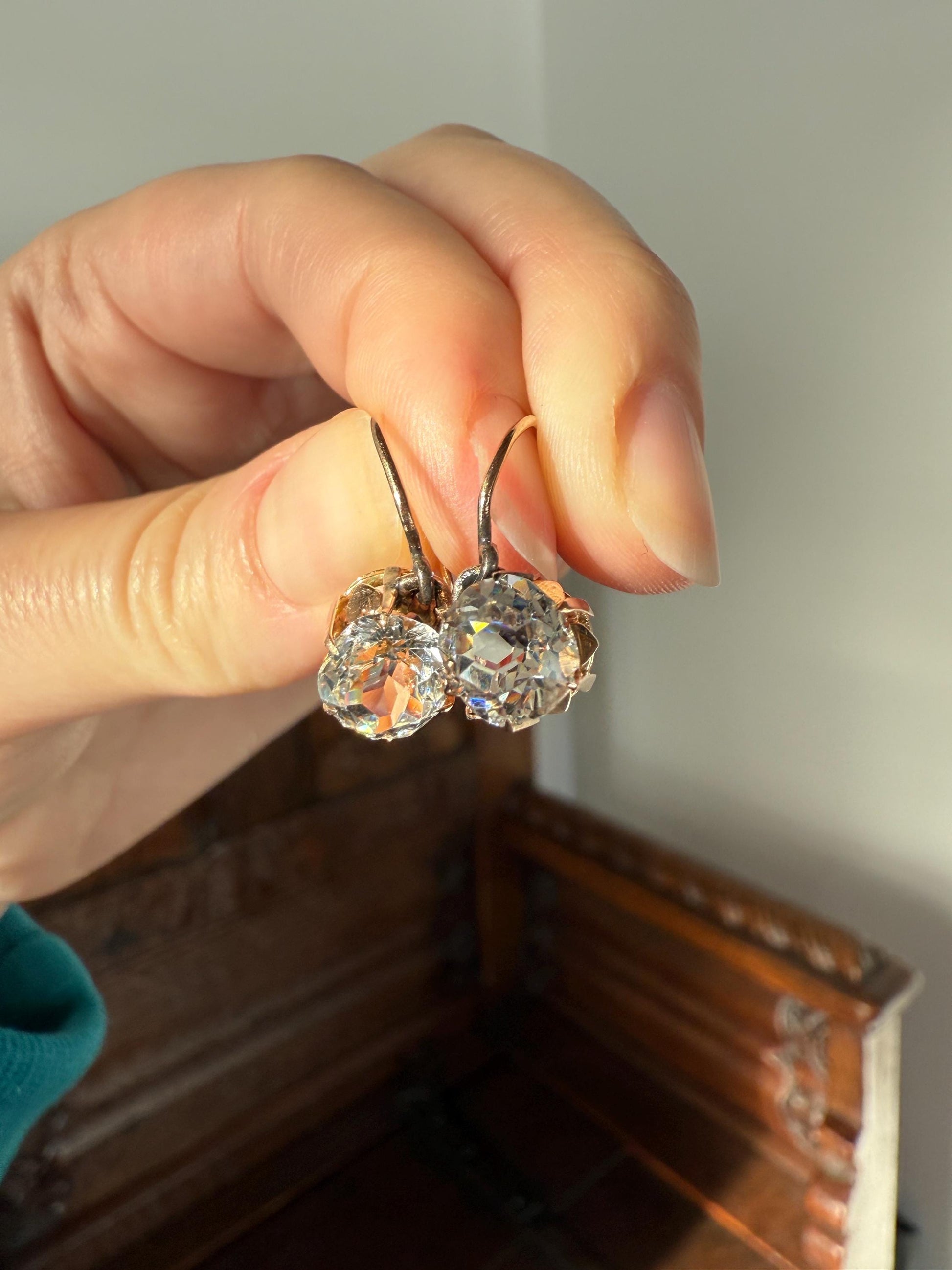 HEARTS 3.3 Carat Super Chunky Old Cut Paste Dangle Earrings 14k Gold Romantic Gift Bridal Something Old Wedding Jewelry Figural