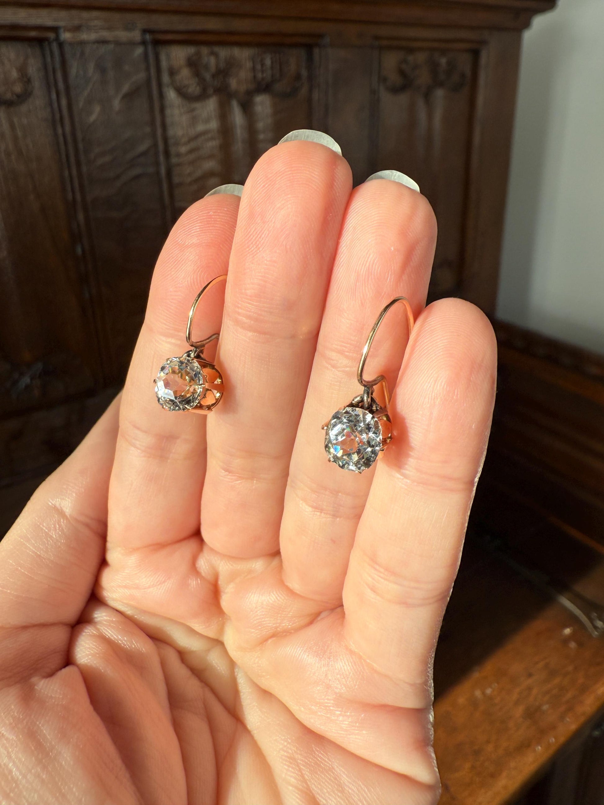 HEARTS 3.3 Carat Super Chunky Old Cut Paste Dangle Earrings 14k Gold Romantic Gift Bridal Something Old Wedding Jewelry Figural