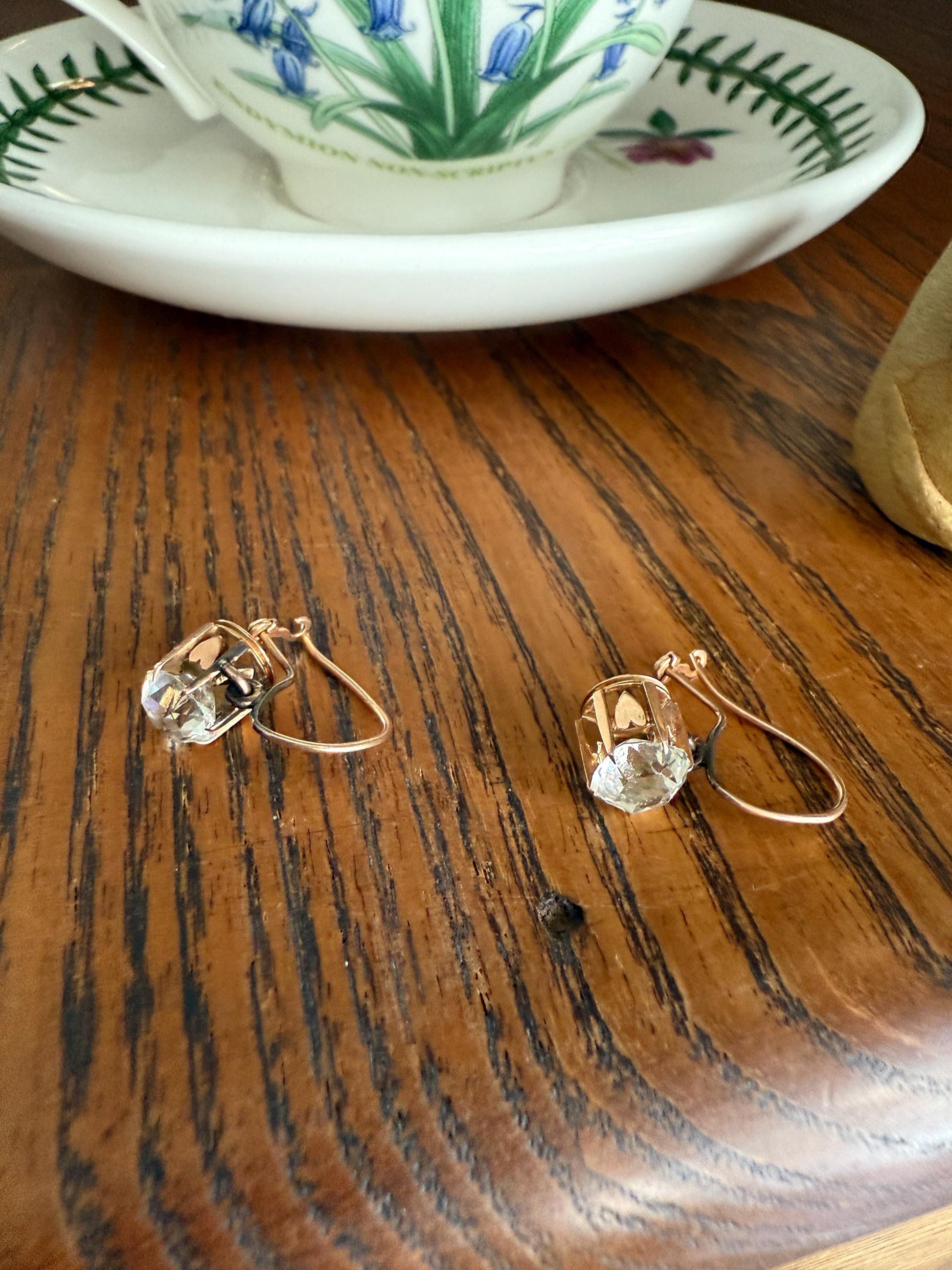 HEARTS 3.3 Carat Super Chunky Old Cut Paste Dangle Earrings 14k Gold Romantic Gift Bridal Something Old Wedding Jewelry Figural