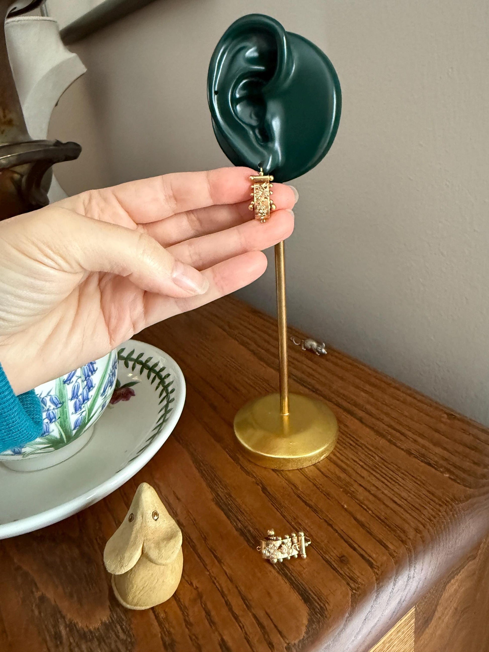 GRAPES Leaf Vine Seed Peral French Regional Antique 18k GOLD Solid Poissarde Dangle EARRINGS Ball Rivet Victorian Etruscan Gift Belle Epoque