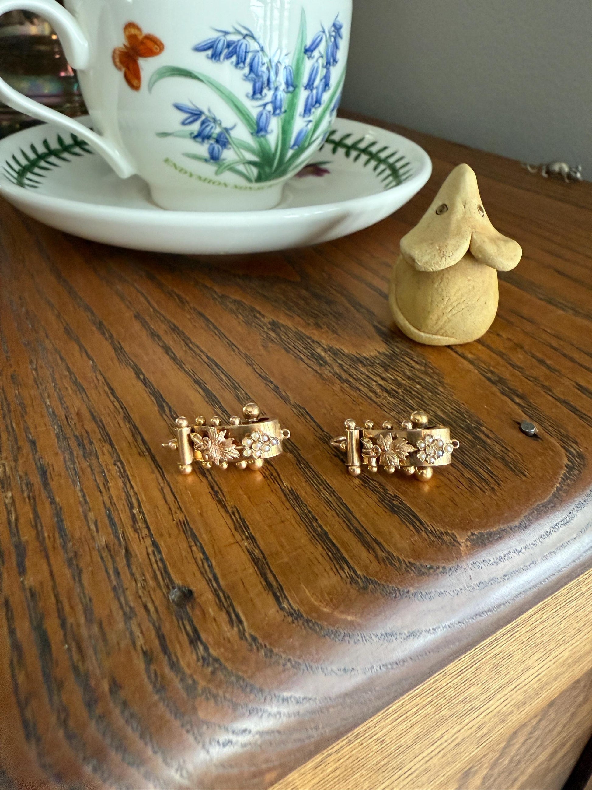 GRAPES Leaf Vine Seed Peral French Regional Antique 18k GOLD Solid Poissarde Dangle EARRINGS Ball Rivet Victorian Etruscan Gift Belle Epoque