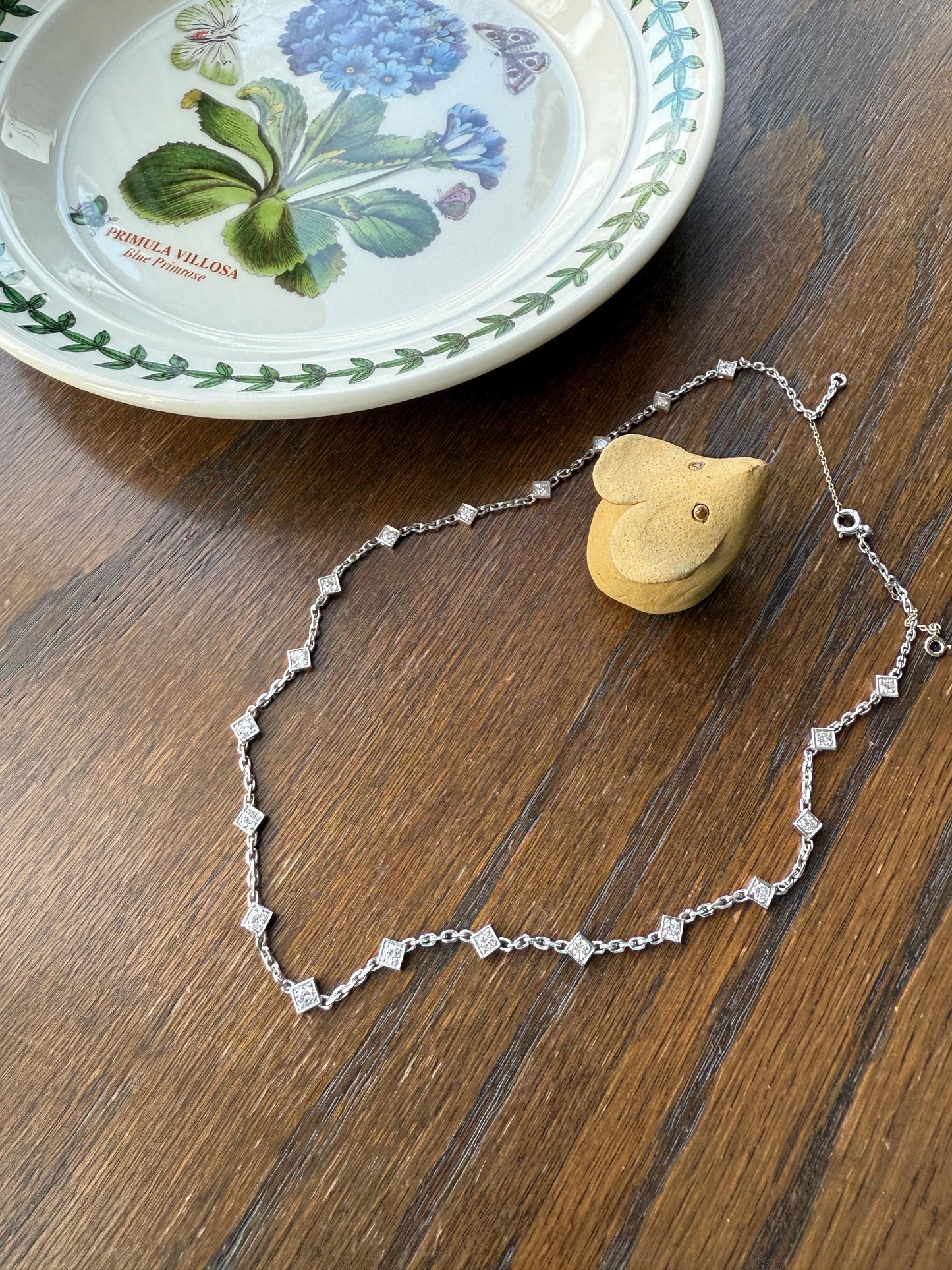 Vintage 2 Carats Natural Old Mine Cut DIAMOND Square Pendants 18k White Gold Solid Station Chain Necklace Minimalist Diamonds by the Yard