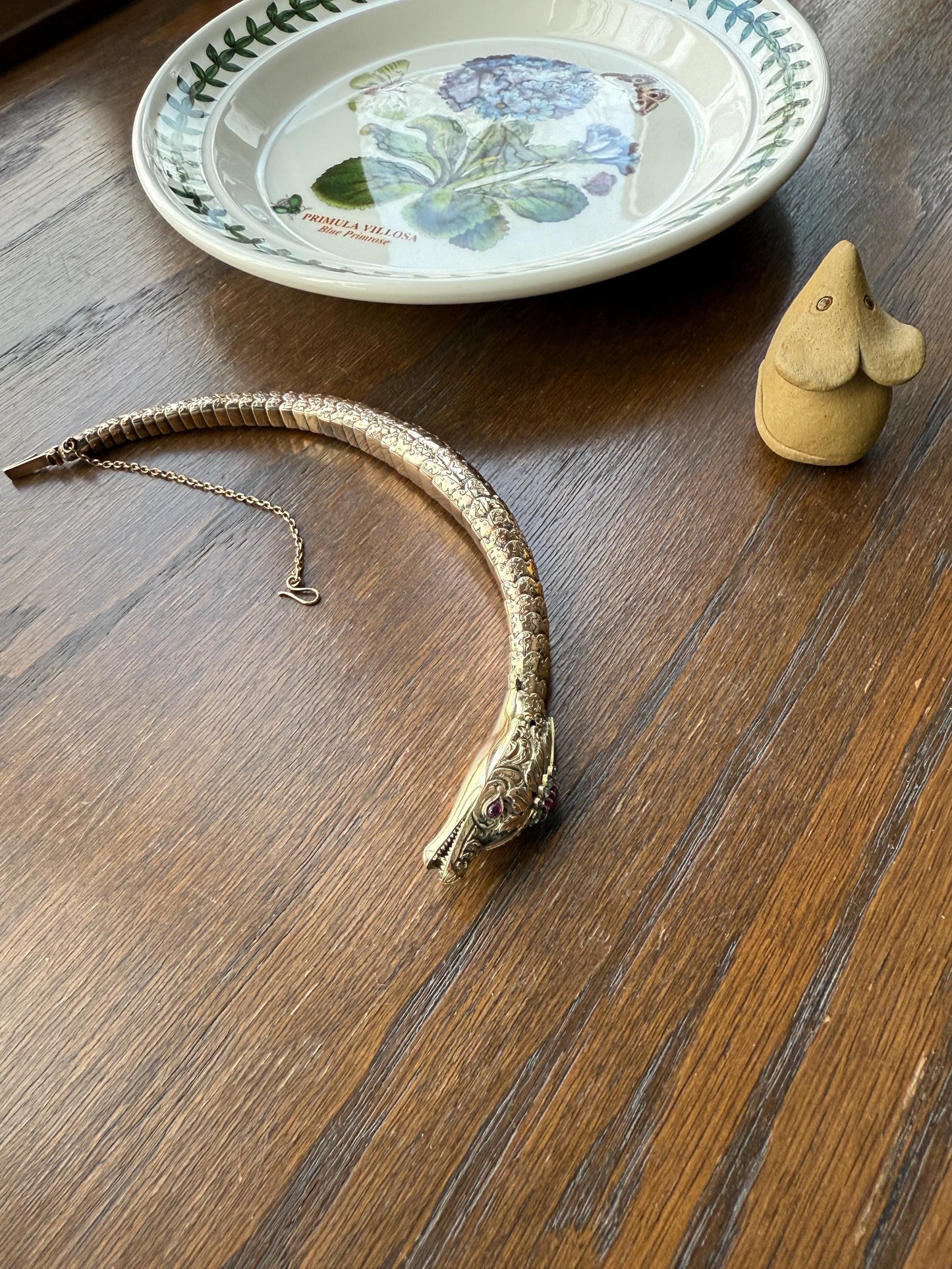 HEAVY ! Antique Ouroboros SNAKE Articulating Bracelet 43g 14k GOLD Chunky Teeth Ruby Eyes Head Rose Cut Diamond Halo Chunky Bangle Bracelet