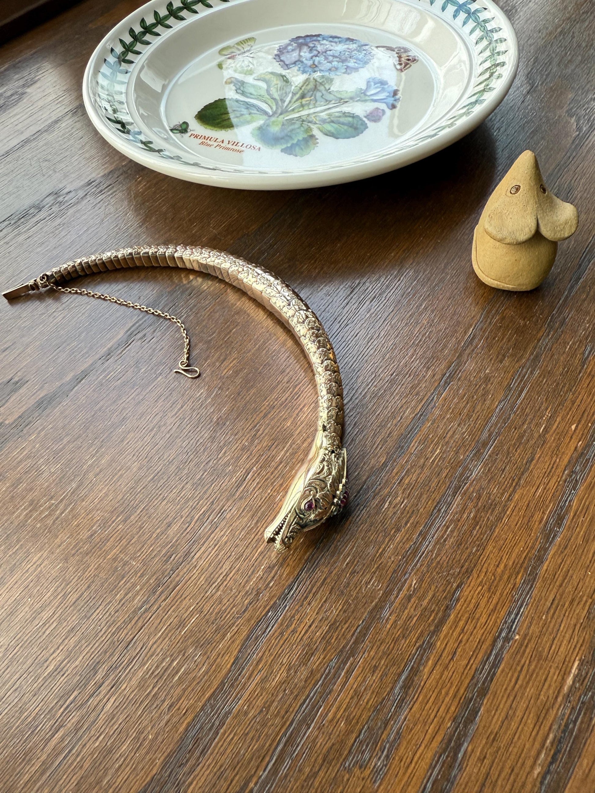 HEAVY ! Antique Ouroboros SNAKE Articulating Bracelet 43g 14k GOLD Chunky Teeth Ruby Eyes Head Rose Cut Diamond Halo Chunky Bangle Bracelet