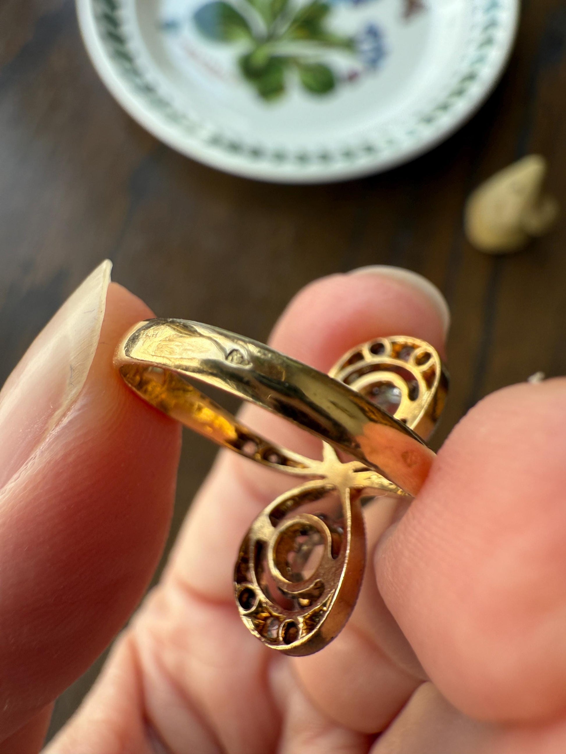 Belle Epoque Antique Rose Cut DIAMOND Toi et Moi Ring 1.5 Carat Face Up 18k Gold Victorian Infinity Figure 8 Swirl Art Nouveau Movement