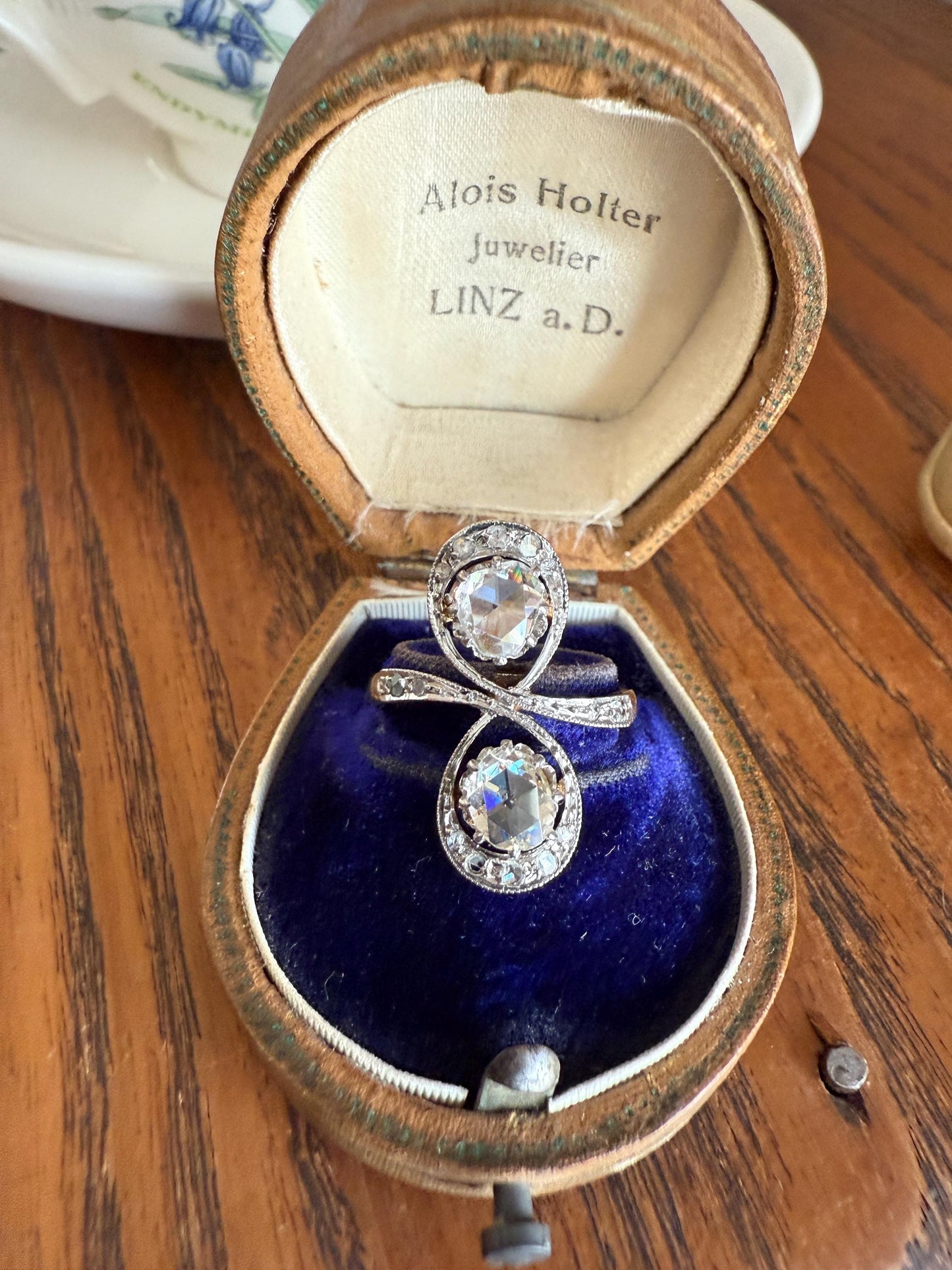 Belle Epoque Antique Rose Cut DIAMOND Toi et Moi Ring 1.5 Carat Face Up 18k Gold Victorian Infinity Figure 8 Swirl Art Nouveau Movement