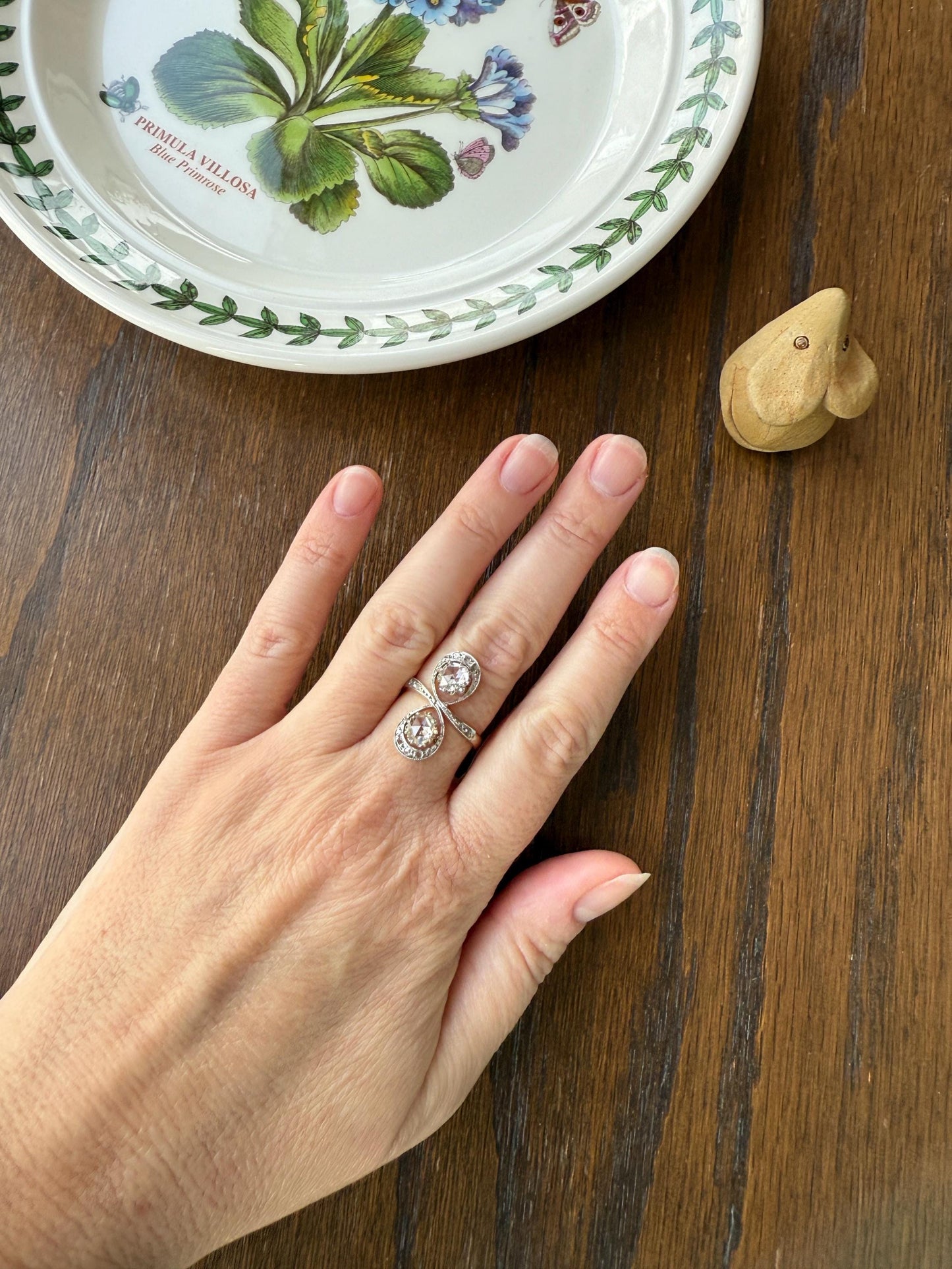Belle Epoque Antique Rose Cut DIAMOND Toi et Moi Ring 1.5 Carat Face Up 18k Gold Victorian Infinity Figure 8 Swirl Art Nouveau Movement