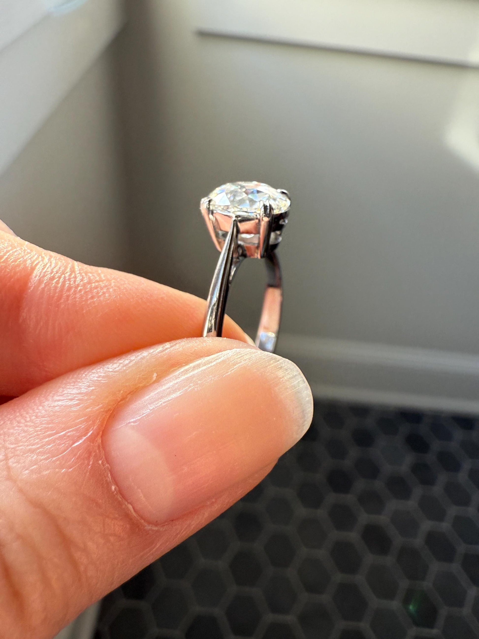 OVAL Antique 1.87 Carat Eye CLEAN Elongated Old Mine Cut DIAMOND Solitaire Engagement Ring w/ cert French 18k White Gold 1.87ct OmC