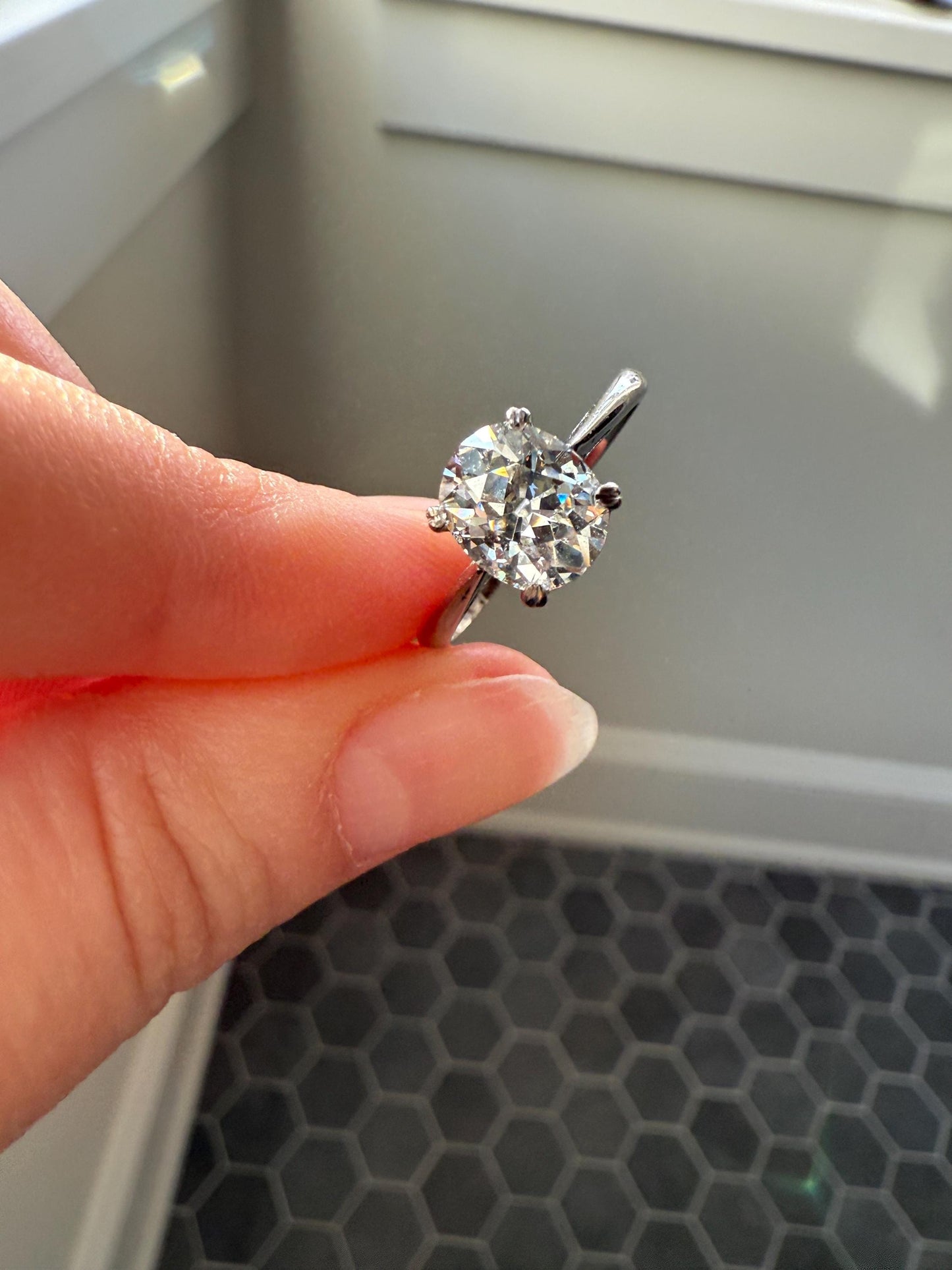 OVAL Antique 1.87 Carat Eye CLEAN Elongated Old Mine Cut DIAMOND Solitaire Engagement Ring w/ cert French 18k White Gold 1.87ct OmC