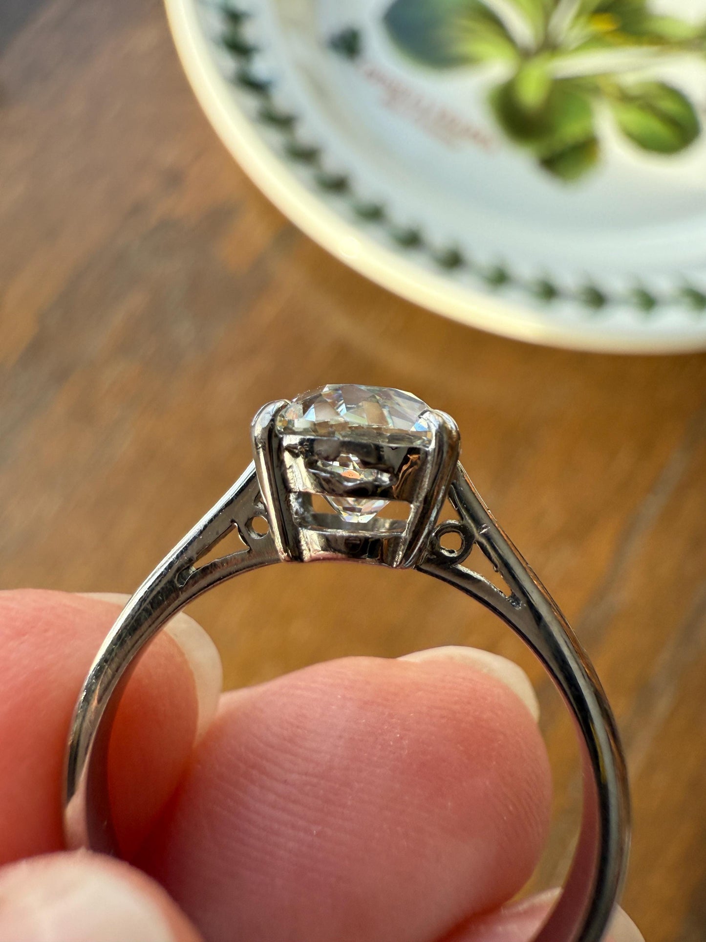 OVAL Antique 1.87 Carat Eye CLEAN Elongated Old Mine Cut DIAMOND Solitaire Engagement Ring w/ cert French 18k White Gold 1.87ct OmC