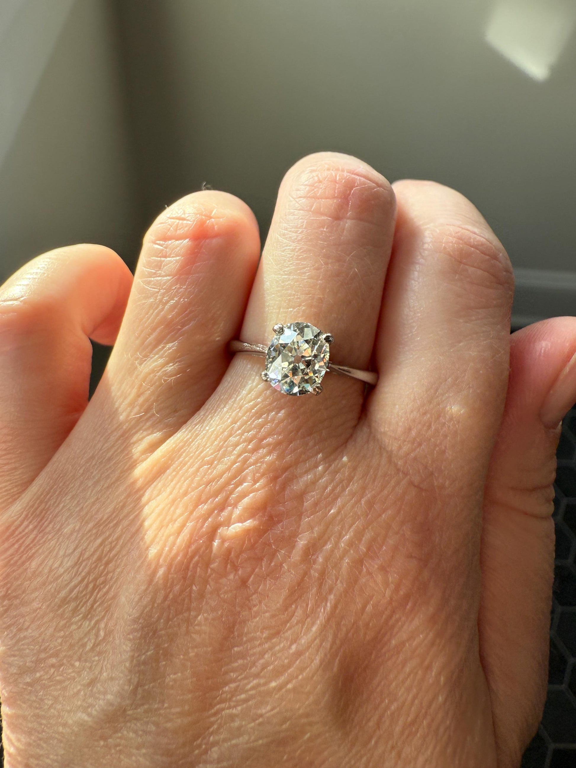 OVAL Antique 1.87 Carat Eye CLEAN Elongated Old Mine Cut DIAMOND Solitaire Engagement Ring w/ cert French 18k White Gold 1.87ct OmC
