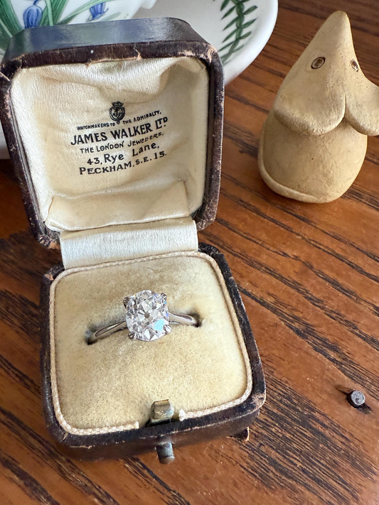 OVAL Antique 1.87 Carat Eye CLEAN Elongated Old Mine Cut DIAMOND Solitaire Engagement Ring w/ cert French 18k White Gold 1.87ct OmC