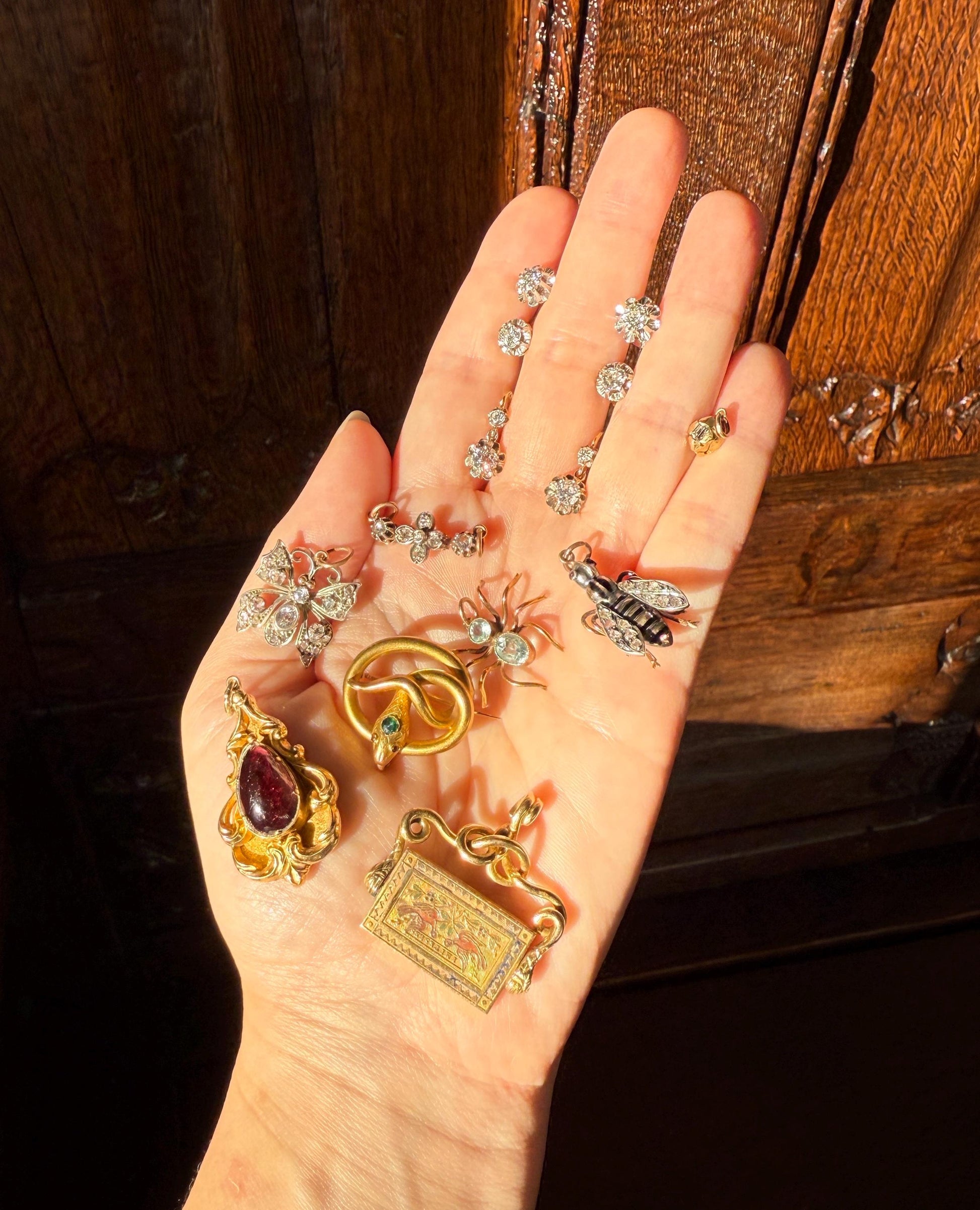 FLOWER Antique Rose Cut Diamond Hinged Pendant Forget Me Not Extender Connector Floral Sparkle Encrusted Figural Victorian Parts Findings
