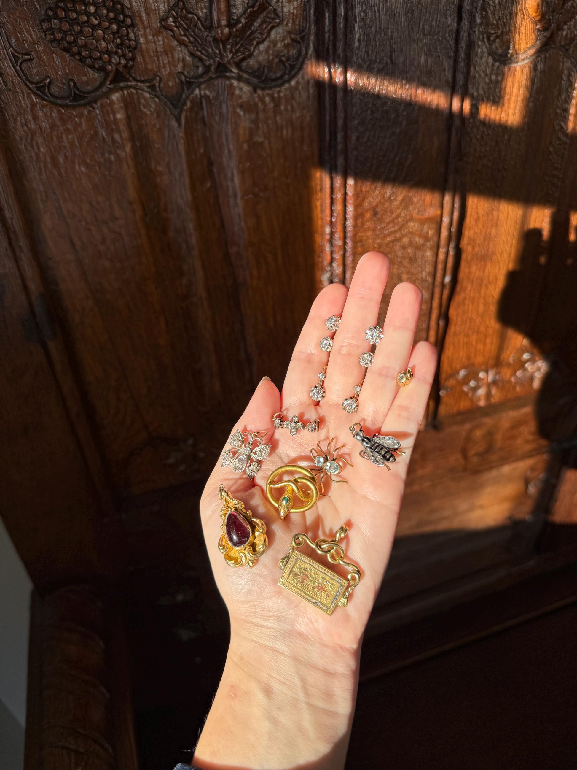 SNAKE Victorian Antique Figural 18k Gold Solid French Brooch w/ Pendant Holder Extender Connector Green Emerald Head Ruby Eyes