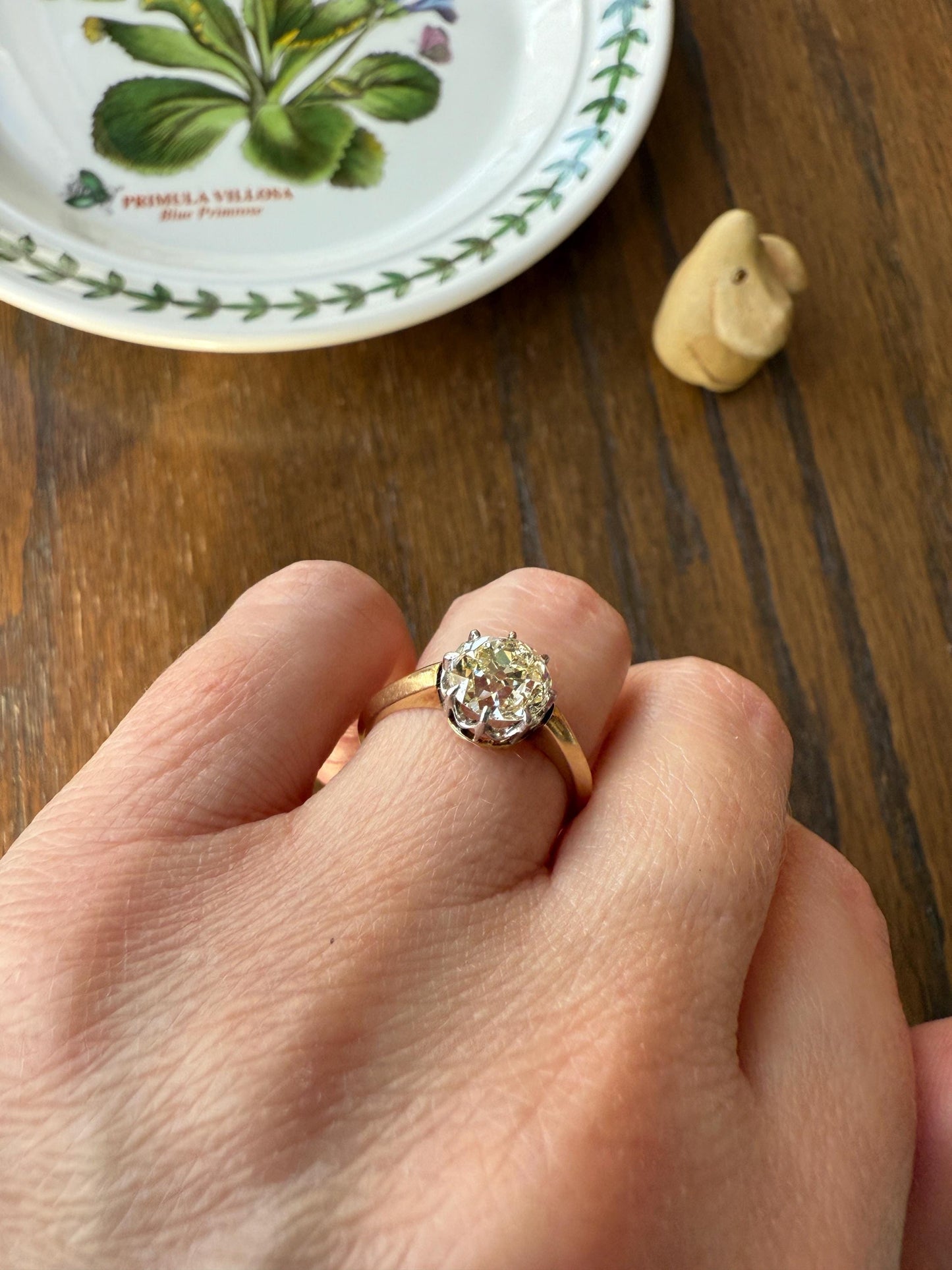 Antique Eye Clean Two Carat Warm Natural Old Mine Cut DiAMOND Solitaire Ring French 18k GOLD Engagement All Original Victorian Setting 2Ctw