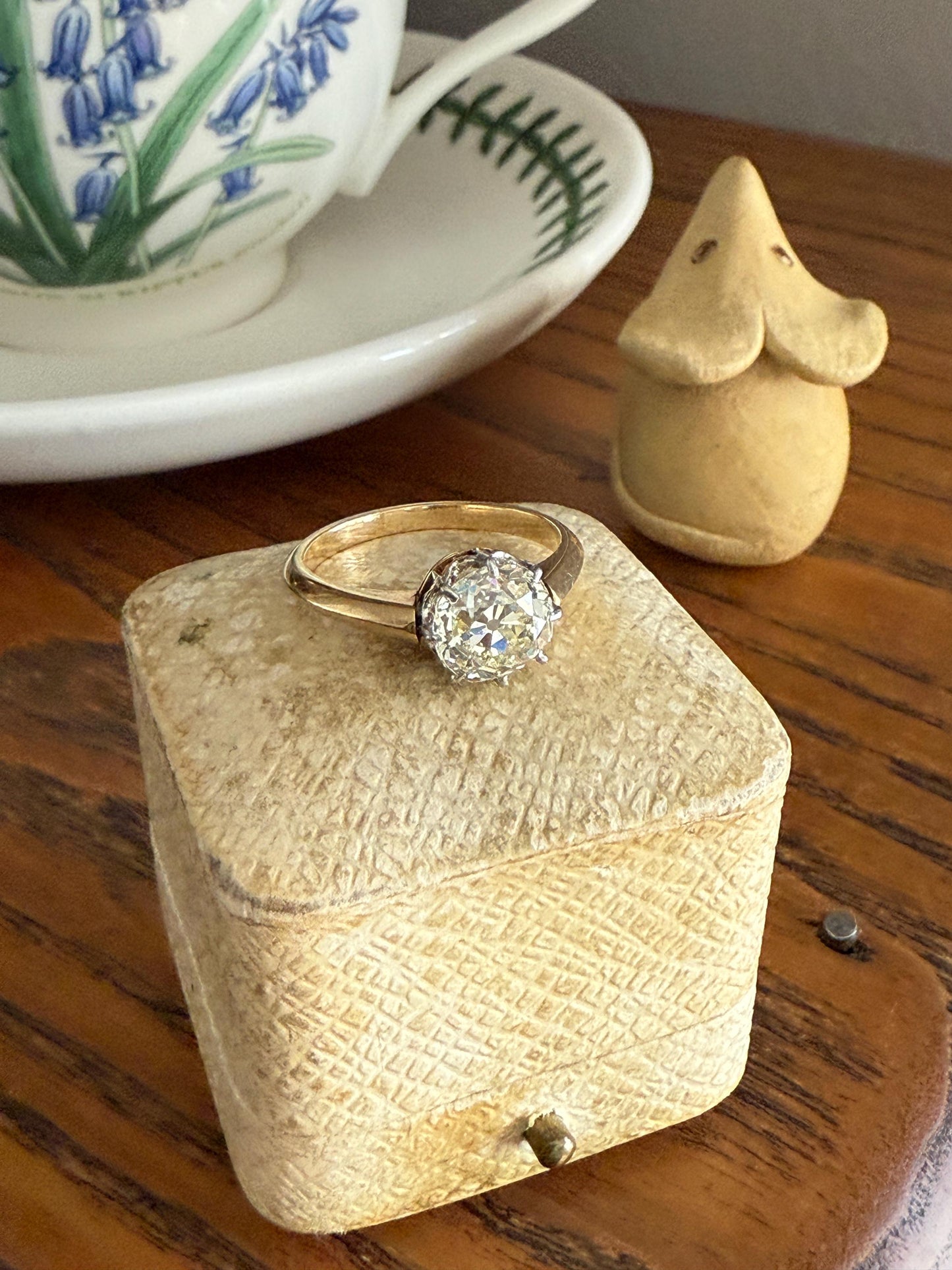 Antique Eye Clean Two Carat Warm Natural Old Mine Cut DiAMOND Solitaire Ring French 18k GOLD Engagement All Original Victorian Setting 2Ctw